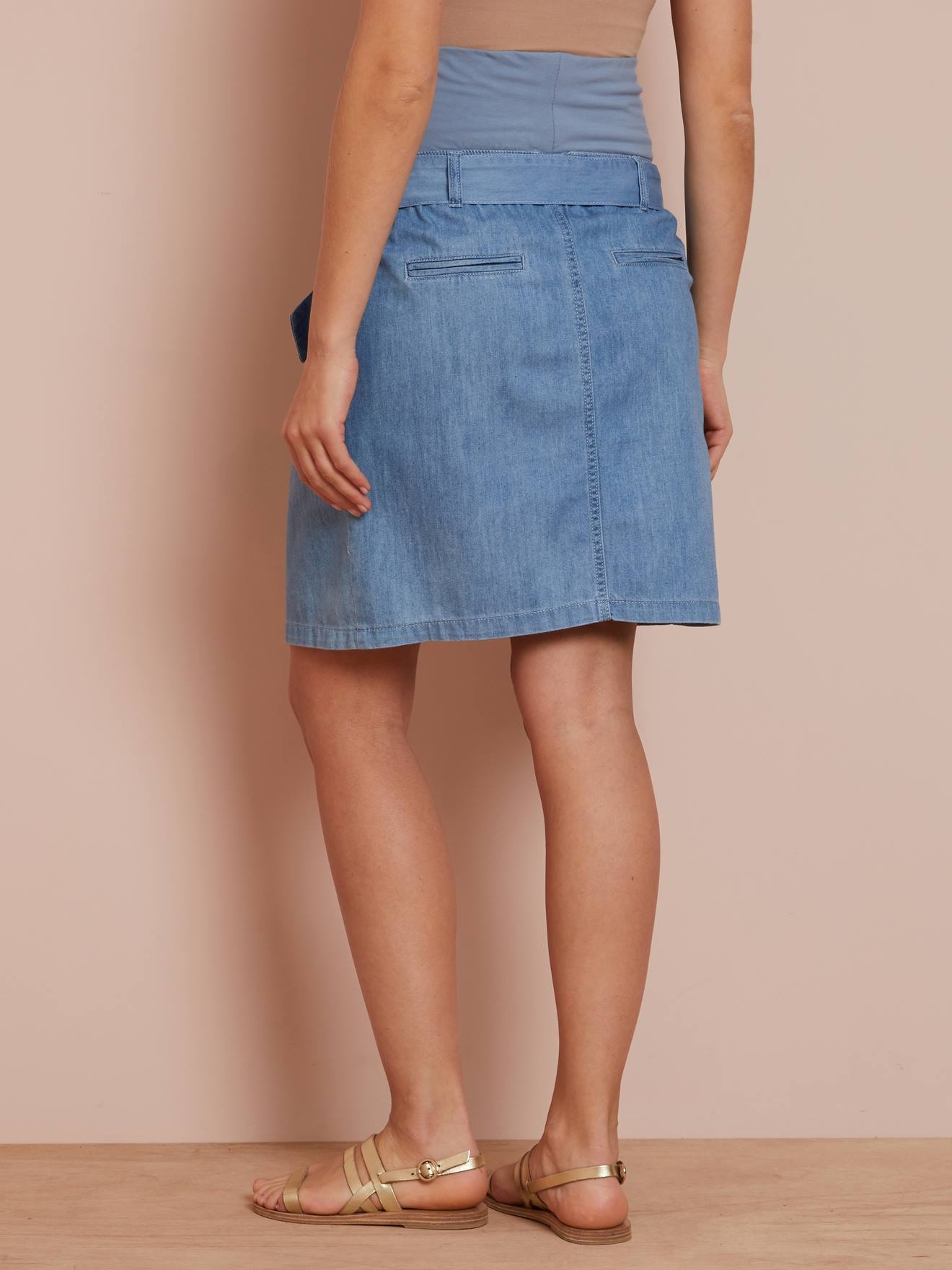 Jupe en jean de grossesse avec ceinture double stone