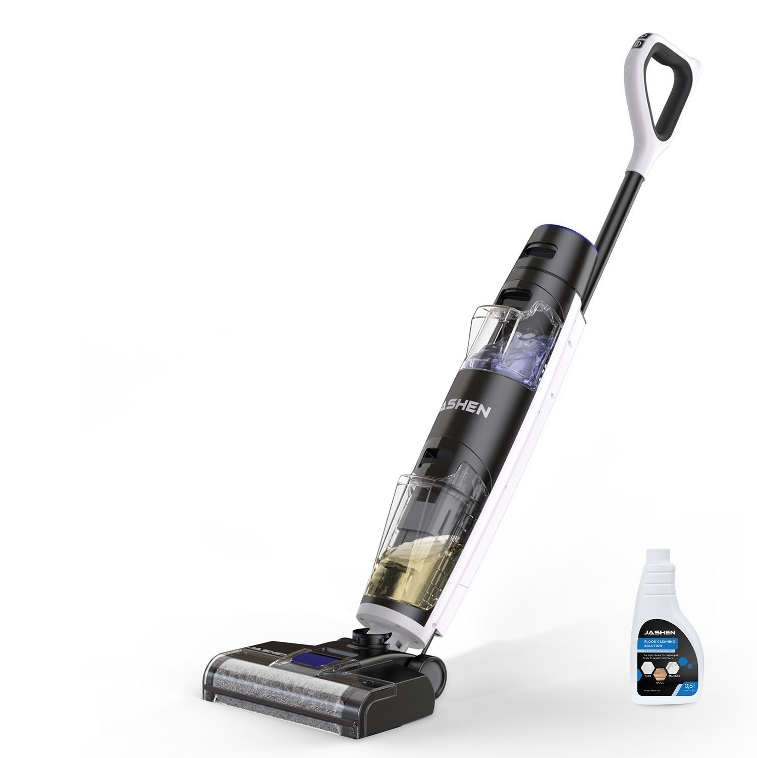 JASHEN Nass-Trocken-Akkusauger F12, 220,00 W, beutellos, getrennte Frisch- und Schmutzwassertanks, für alle Hartböden, automatische Selbstreinigung der Putzrolle