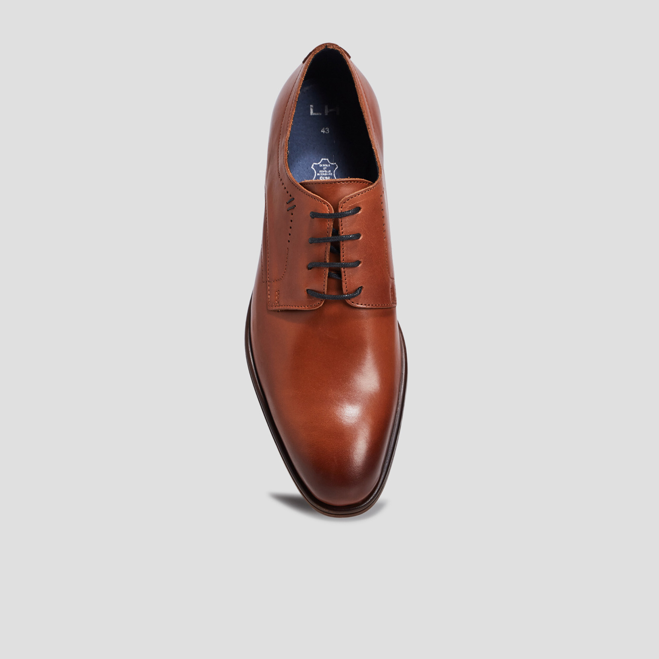 Derbies à lacets en cuir lisse marron homme | La Halle