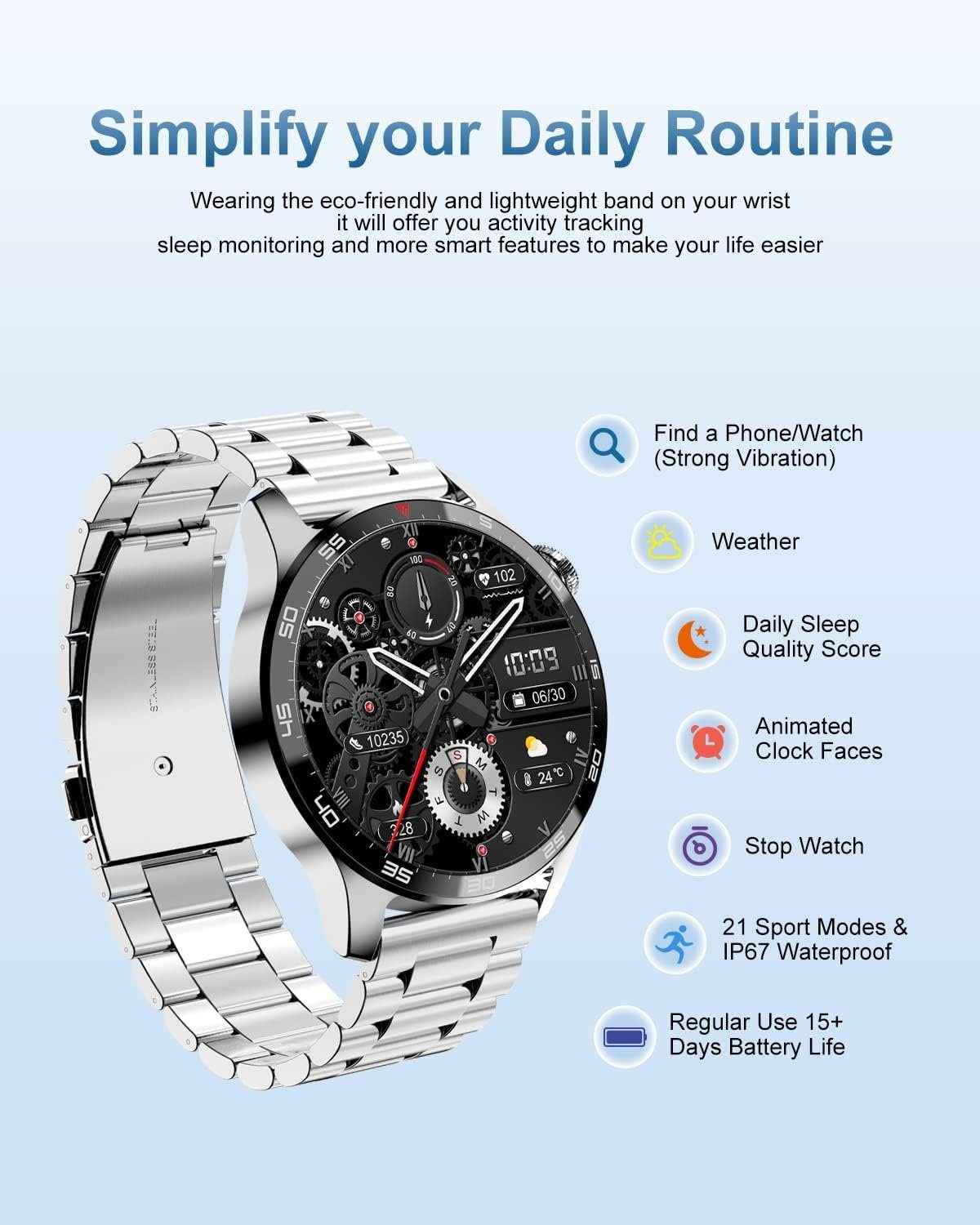 Lige Smartwatch (1,32 Zoll, Android iOS), für Herren mit Bluetooth Telefonfunktion Fitness Tracker Sportuhr