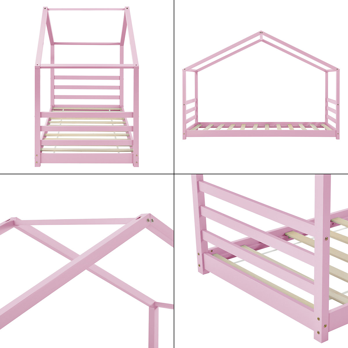 Kinderbett mit Lattenrost und Gitter 90 x 200 cm Hausbett Holz Bettenhaus Bett Jugendbett in verschiedenen Farben