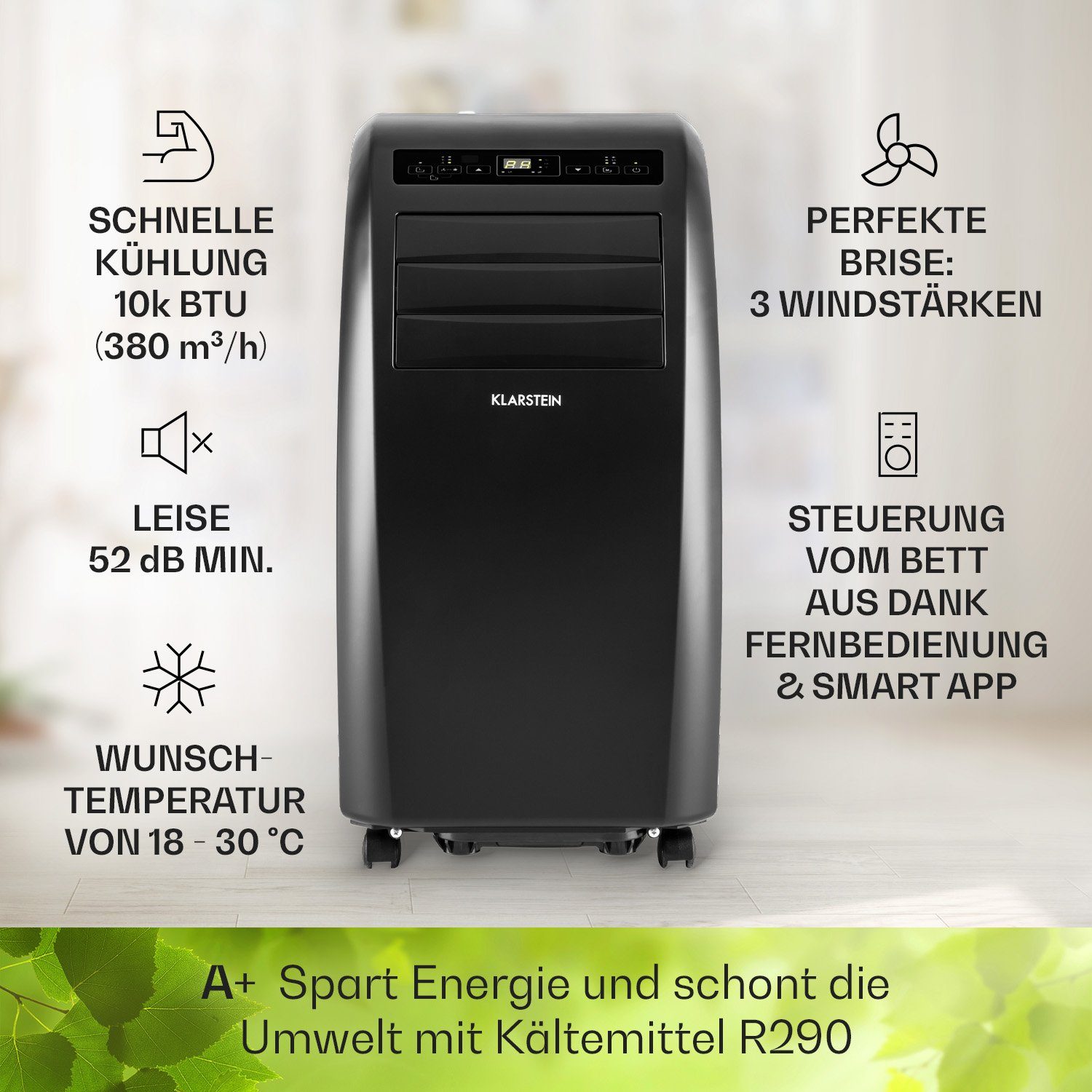 Klarstein Klimagerät Metrobreeze Rom Smart, Klimagerät mobil Air Conditioner Kühlgerät Luftkühler