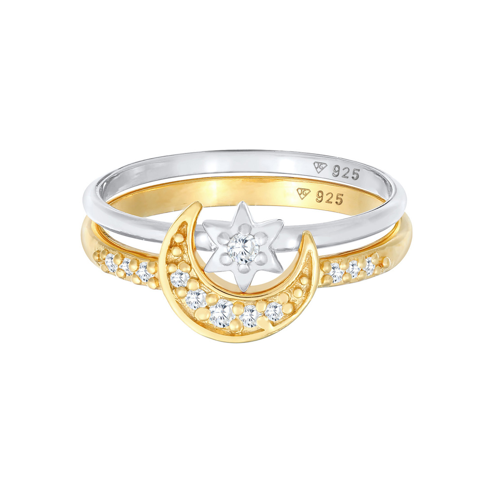 Elli Elli Bague Ensemble de bagues superposées pour femmes - Étoile Lune Astro Trend a Bague