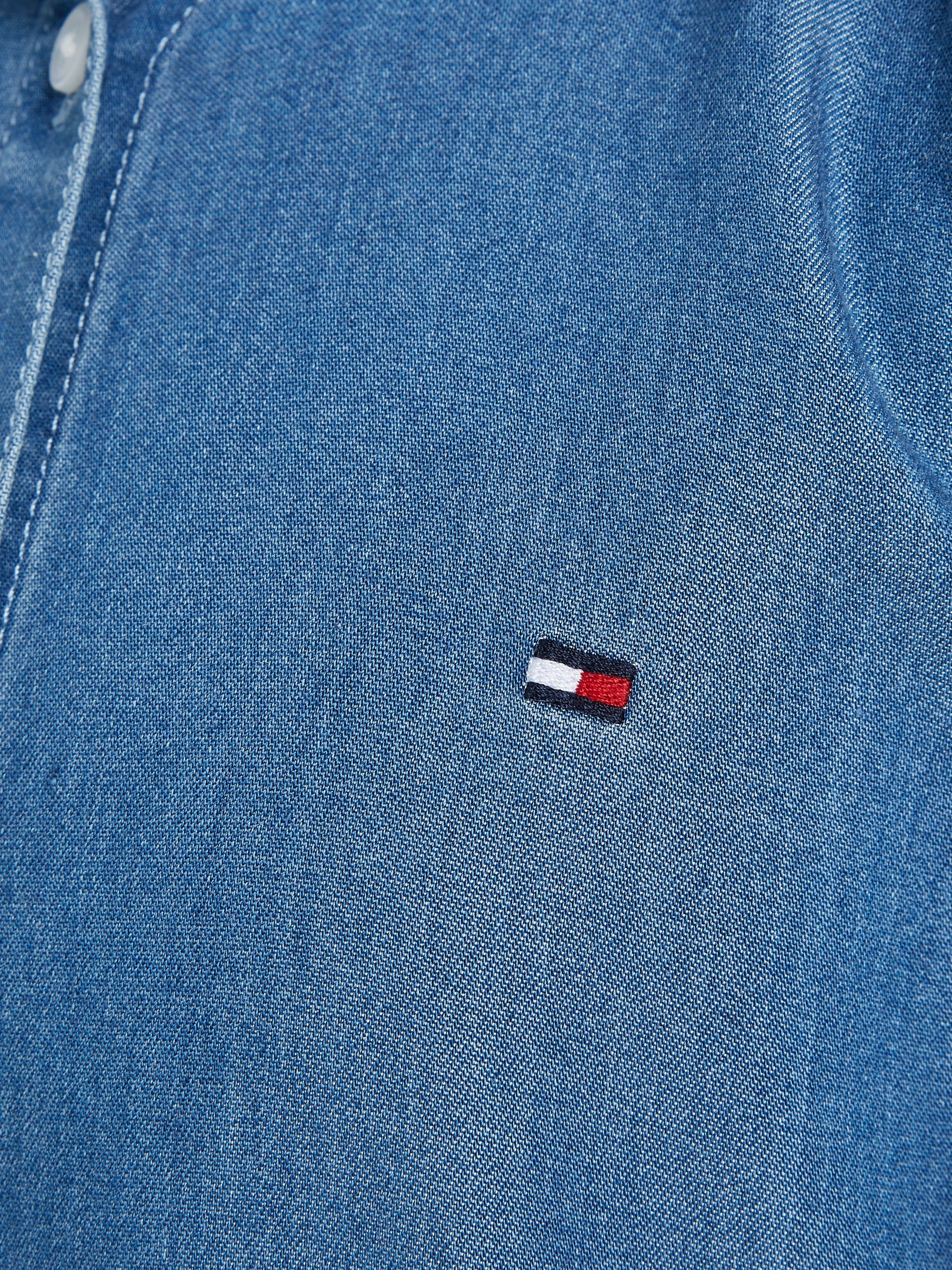 Tommy Hilfiger Jeansbluse TENCEL RUFFLE COLLAR SHIRT Kinder Kids Junior MiniMe,mit Logo-Flag auf der Brust