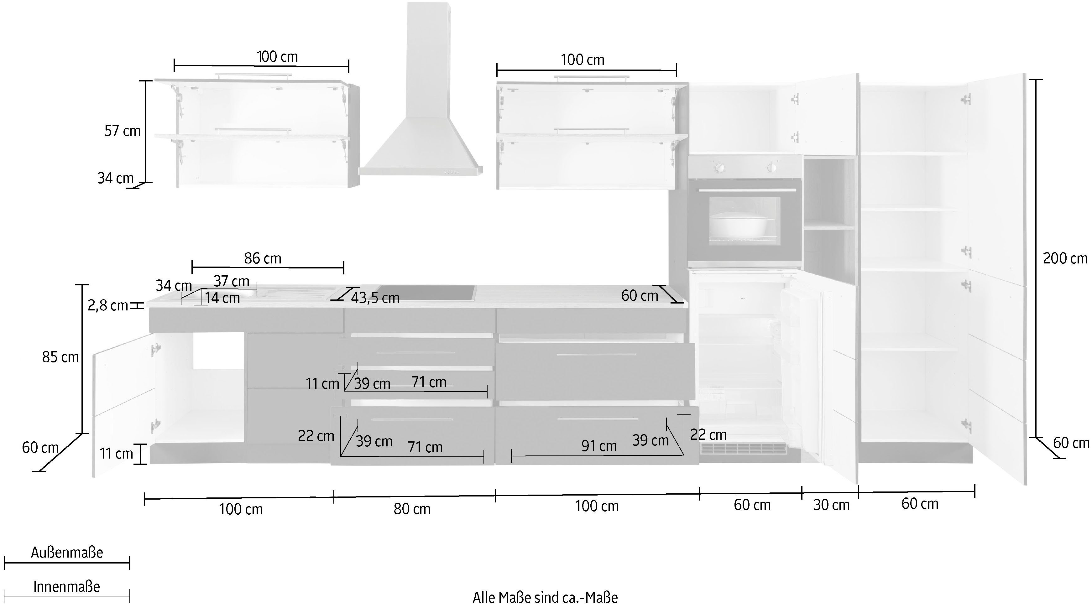 HELD MÖBEL Küchenzeile Wien, Breite 430 cm, wahlweise mit E-Geräten und Induktion