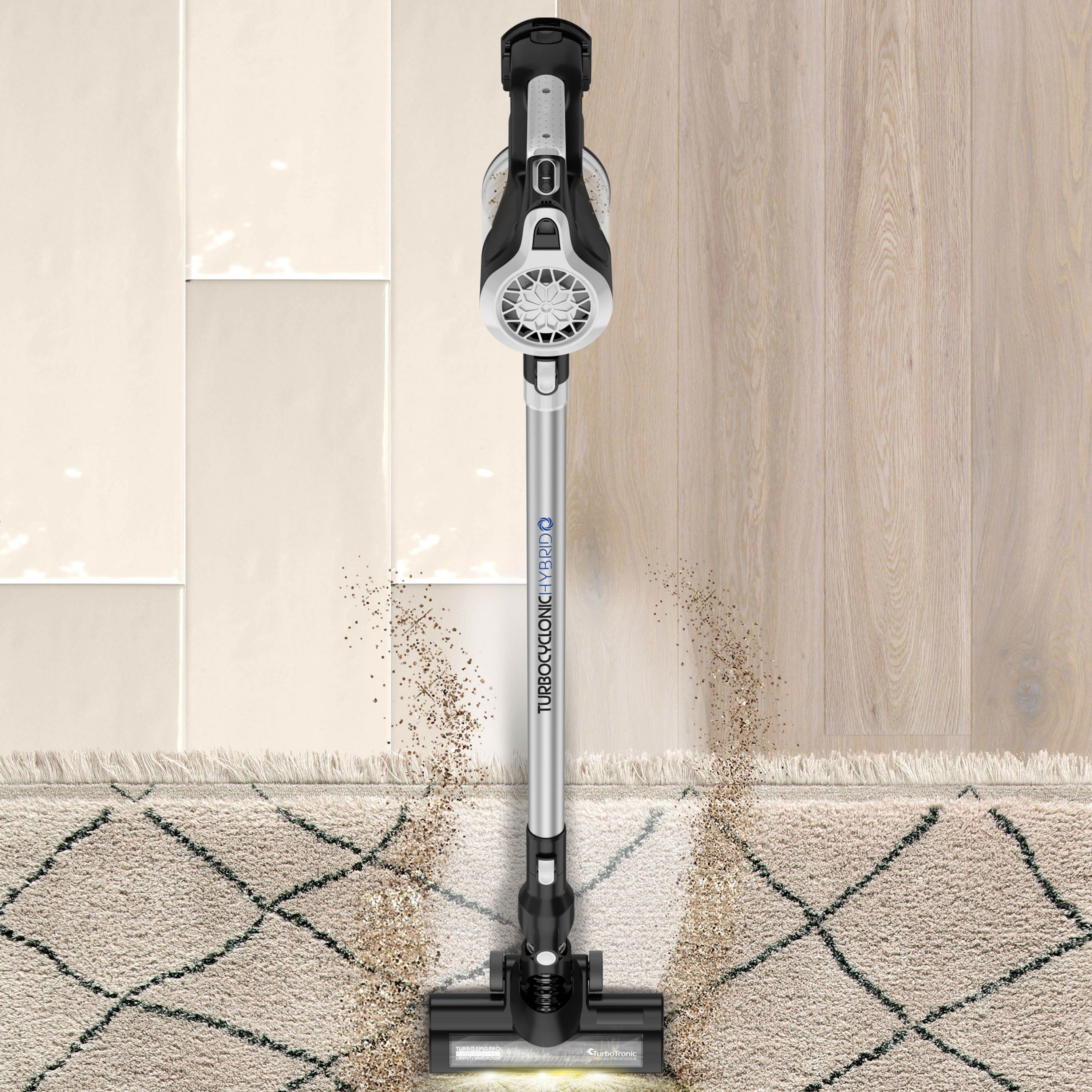 TurboTronic by Z-Line Akku-Hand-und Stielstaubsauger >8 kpa, 45 Min. Laufzeit, ultra-Leichtgewicht Boden Staubsauger, 120 W, beutellos, kabelloser Handsauger mit Wandhalterung
