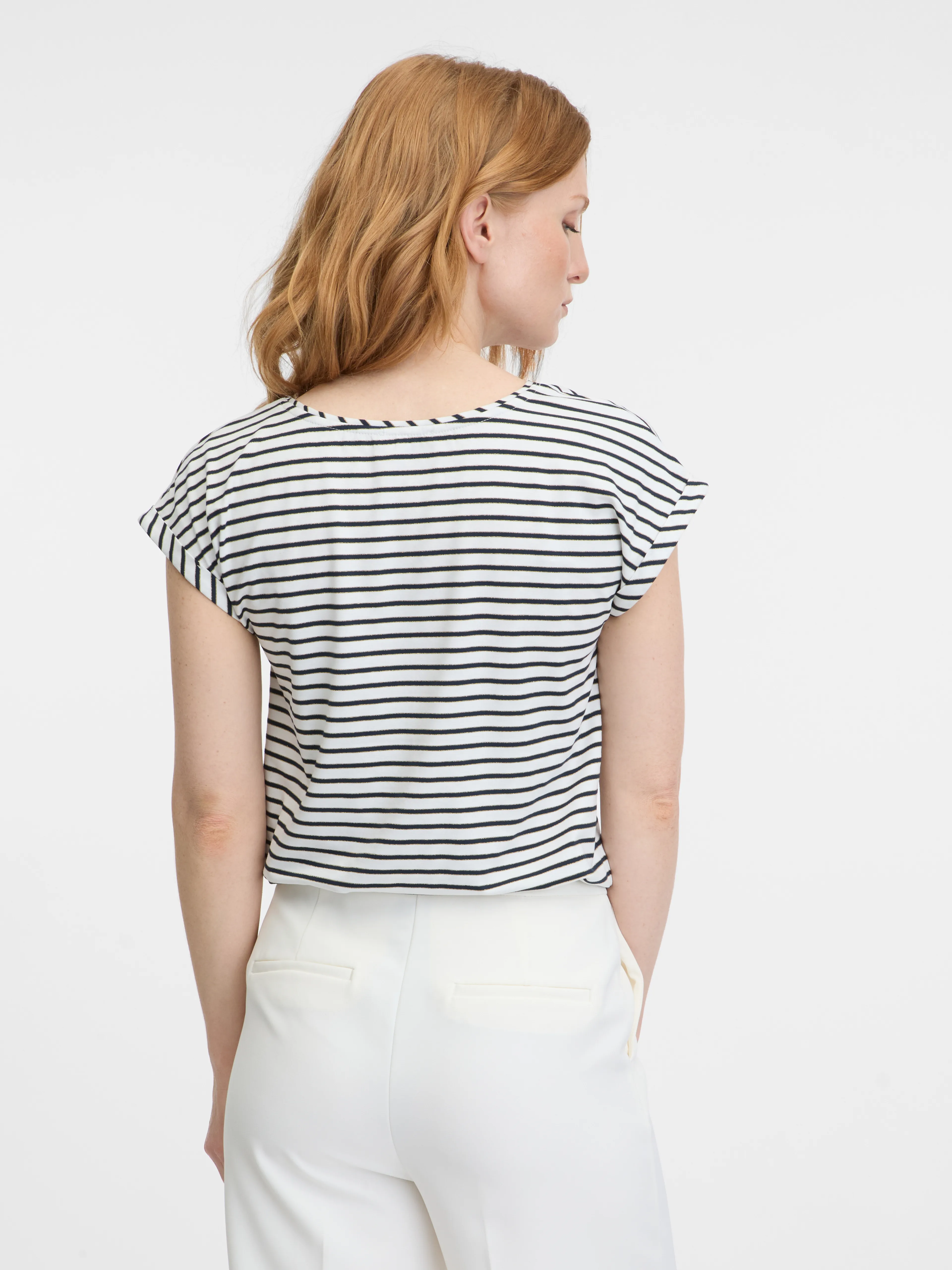 Creme und Blau gestreiftes Damen-T-Shirt ORSAY