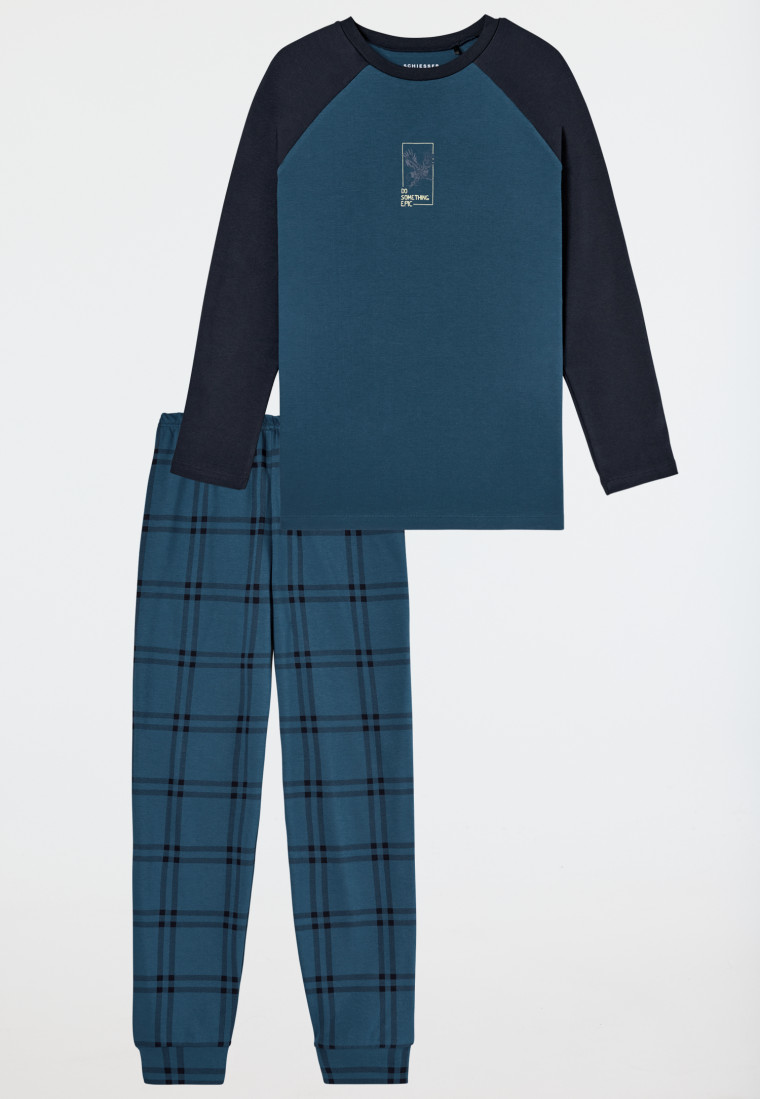 Schlafanzug lang Interlock Karos mineral - Nightwear