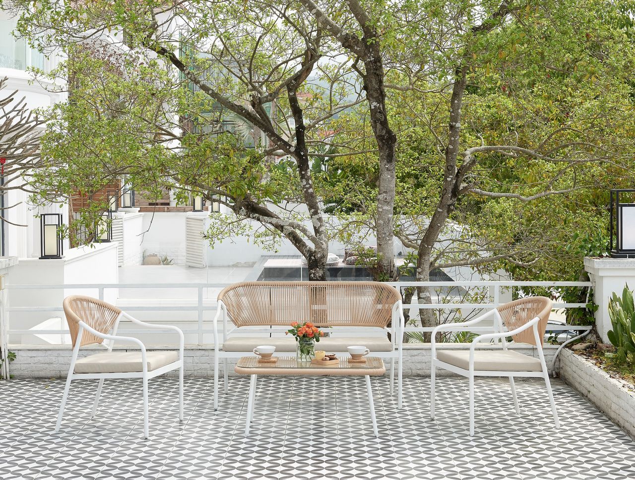 Happy Home Happy Home 4 tlg. Lounge Set HGS32-BEI helles Rattan mit Sitzkissen in beige