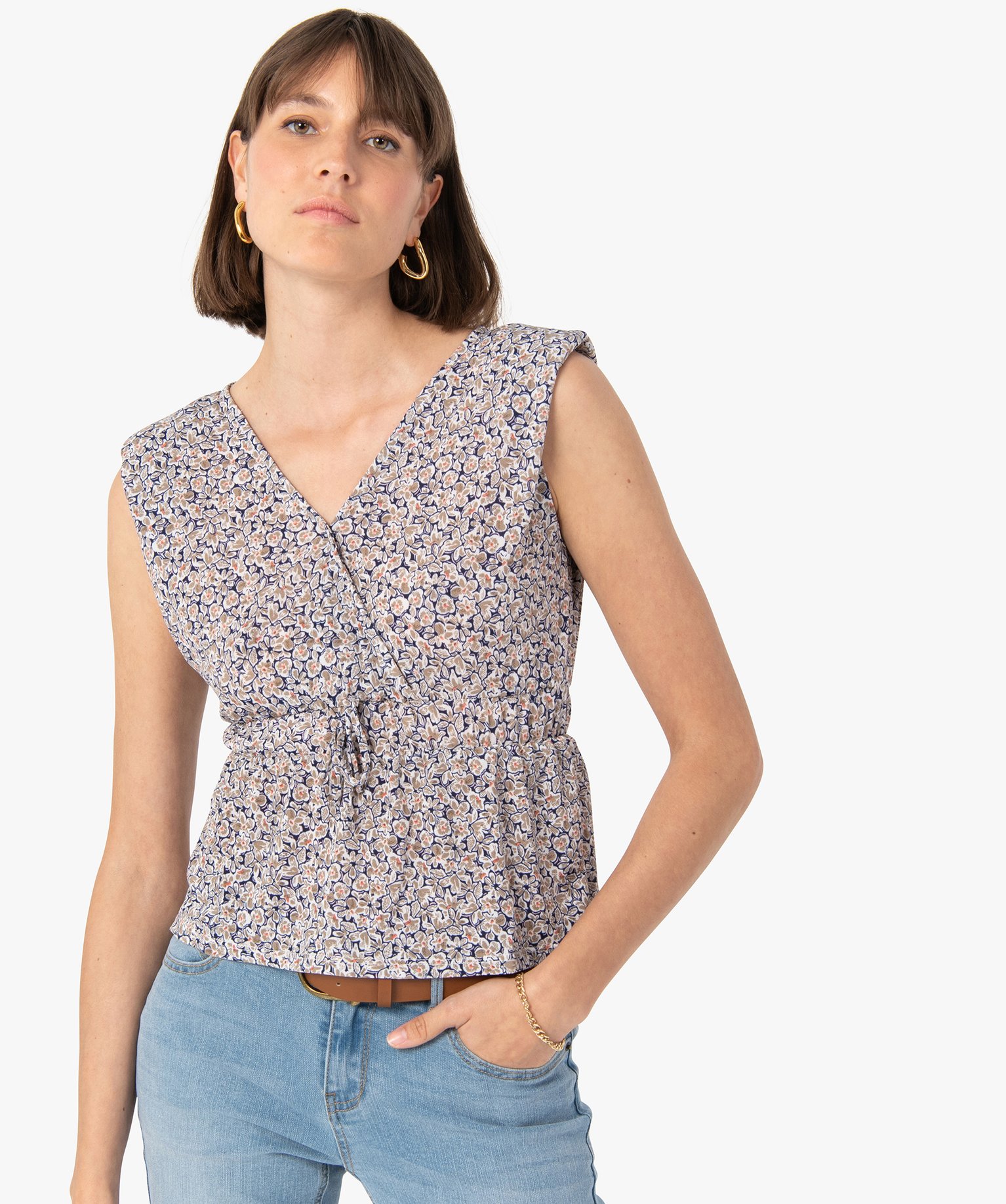 Débardeur femme à épaulette avec taille élastiquée imprime | GEMO