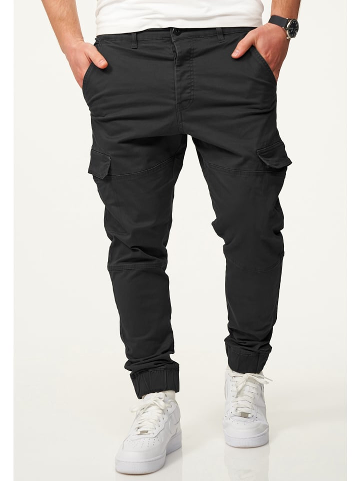 DAILY COTTON Cargohose - mit elastischen Beinbündchen Jogger-Hose Jeans in Schwarz günstig kaufen
