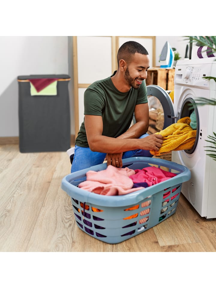 relaxdays Wäschekorb in Schwarz/ Natur - 105 l günstig kaufen onesize