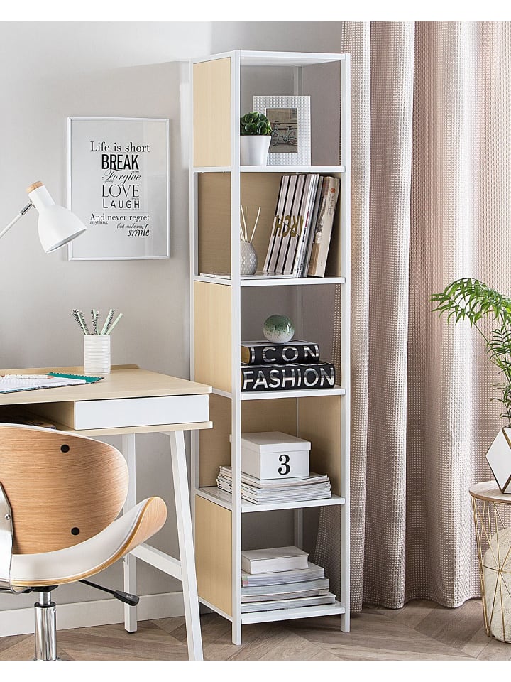 Beliani Bücherregal BOGOTA in Heller Holzfarbton/Weiß - (W) 35 x (H) 165 x (L) 35 cm günstig kaufen onesize