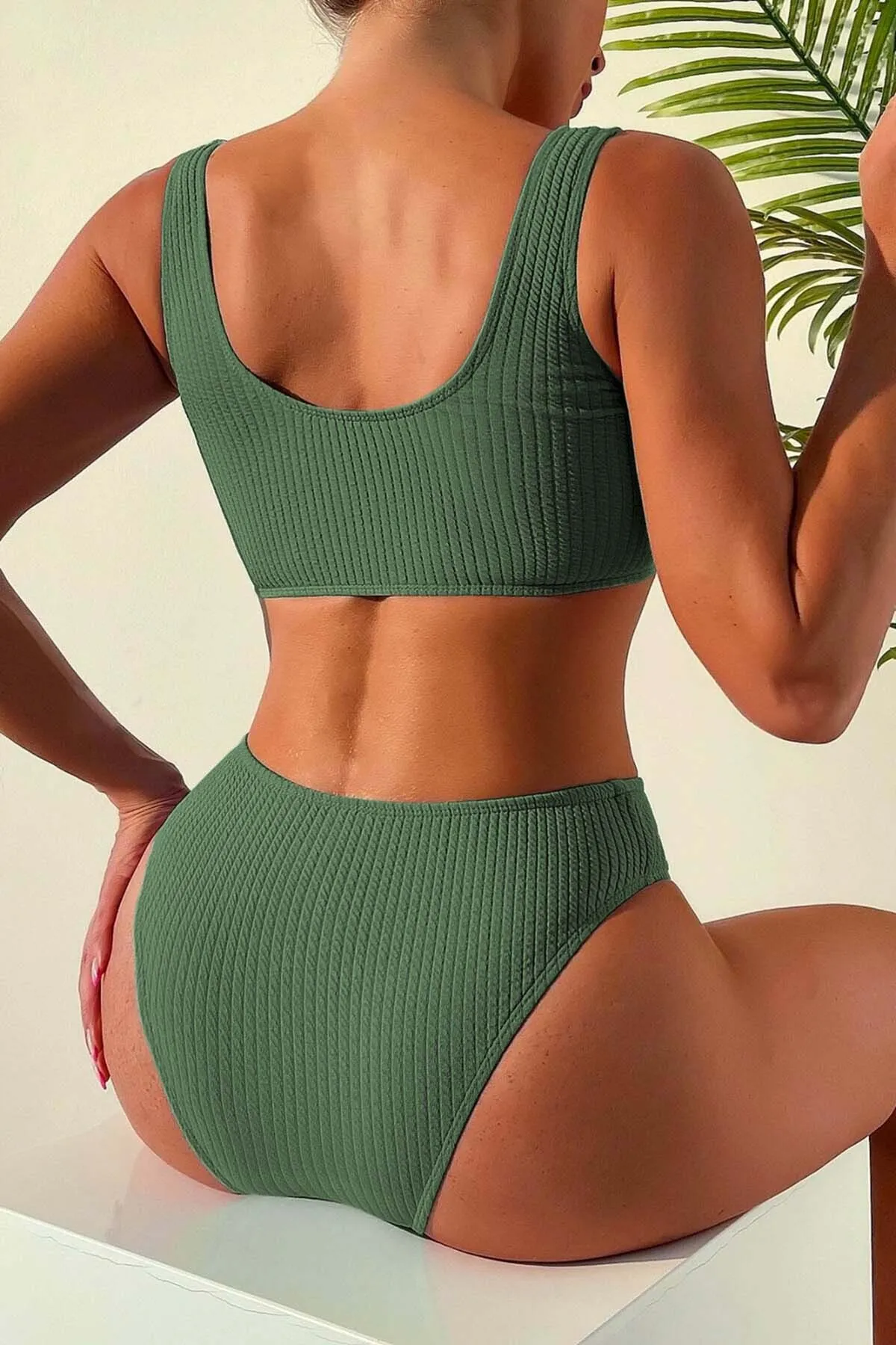 Angelsin  -Erwachsene Tankini-Bikinioberteil aus speziellem Cordstoff in Grün