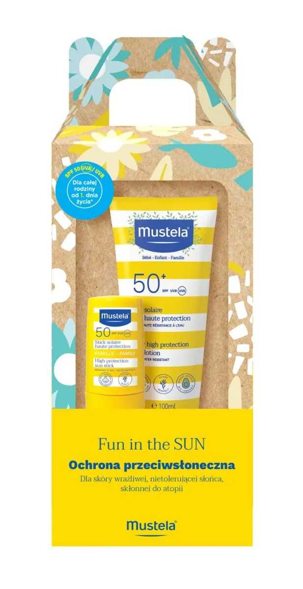 „Mustela Sun Fun In The Sun“ rinkinys (100 ml pienelis + 9 ml apsauginis kremas nuo saulės)