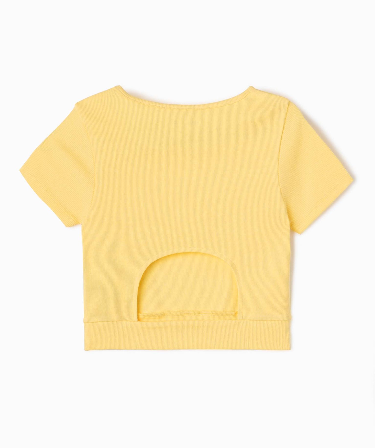 Tee-shirt fille en maille ctelée coupe courte jaune | GEMO