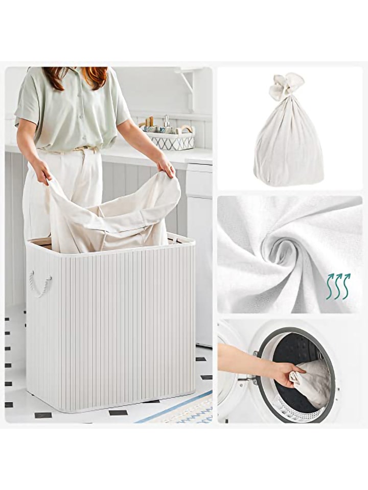 Songmics Wäschekorb in Weiß/ Hellbraun - (B)60 x (H)61,5 x (T)40 cm günstig kaufen onesize