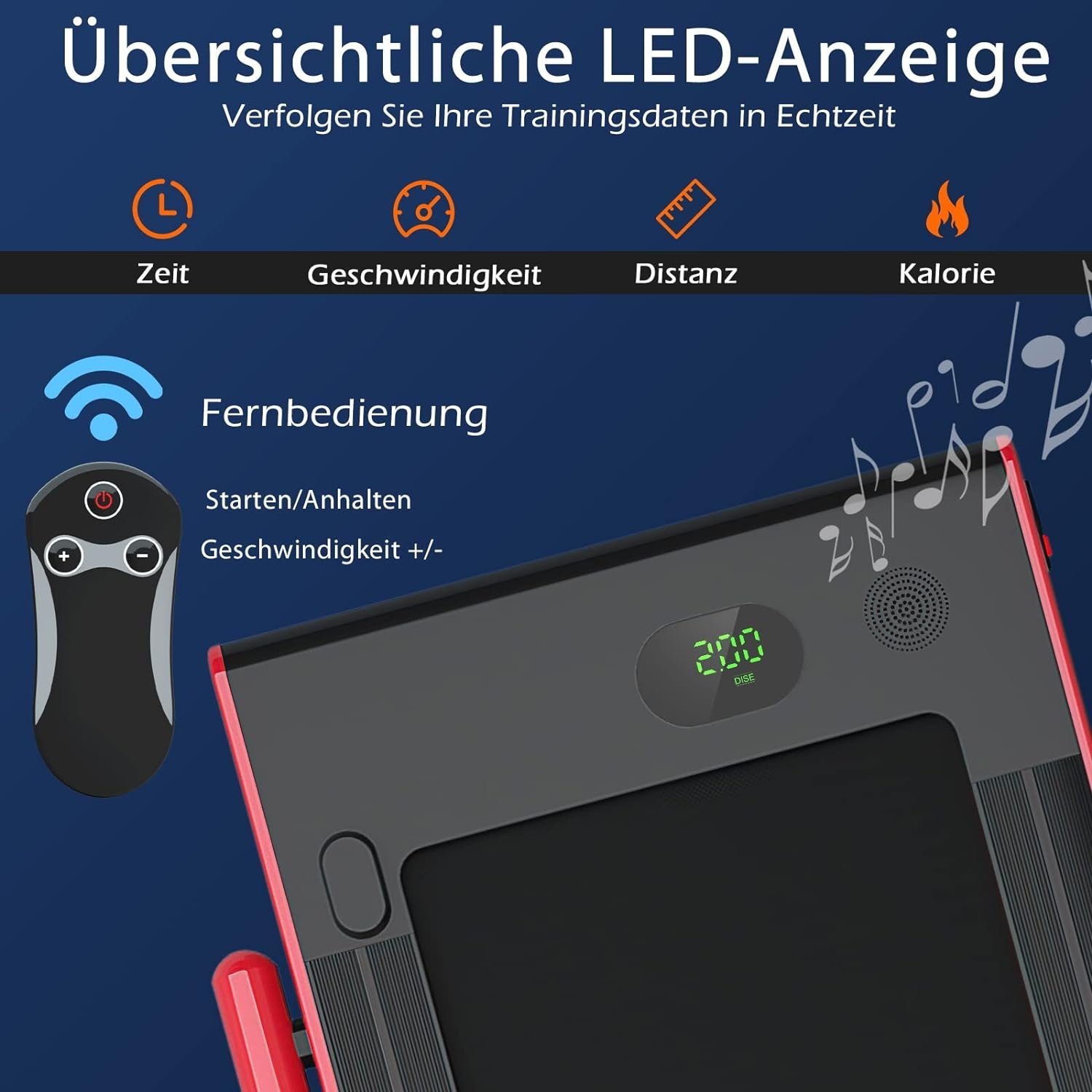 COSTWAY Laufband (2 in 1 Laufband klappbar 2,25HP, Walking Pad unter dem Schreibtisch), mit APP, Bluetooth und Fernbedienung, 1-12 km/h, Laufband für Zuhause