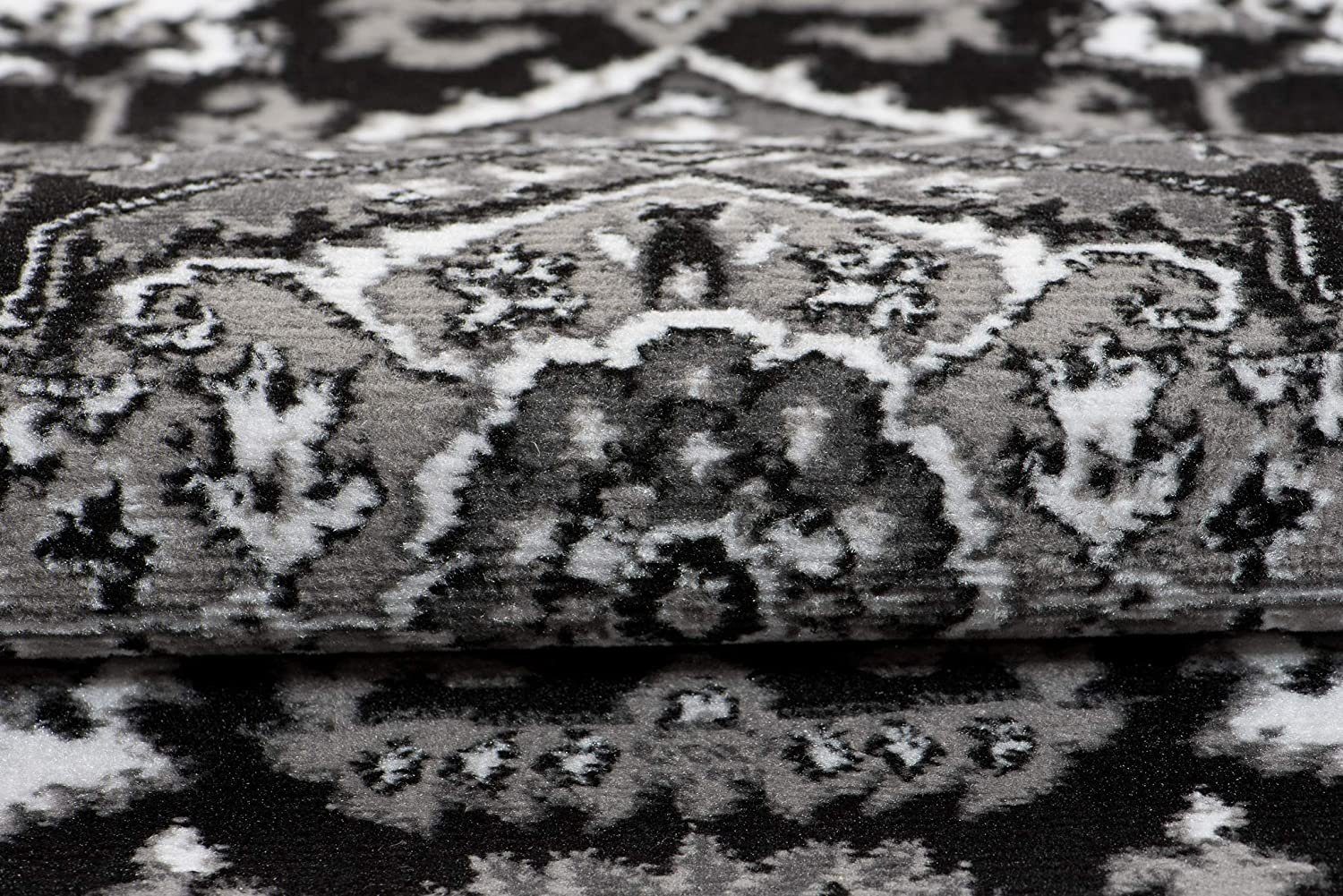 Orientteppich DY-EUFRAT-Q011A-BLACK, Mazovia, 70x140, Orientalisch, Blumenmuster, Klassisch, Kurzflor, Gemustert