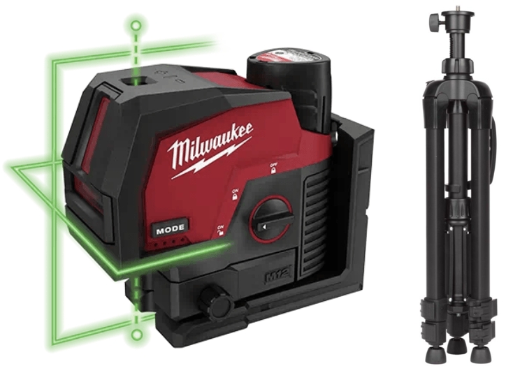 Laser à lignes croisées/laser d'aplomb Milwaukee CLLP-301-CTRP120 M12 CLLP-301C, vert, batterie Li-Ion 12 V 3,0 Ah + trépied TRP120
