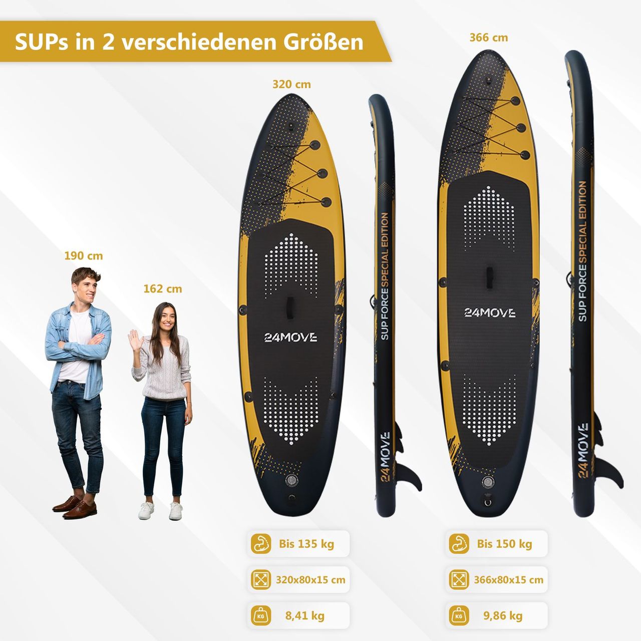 TroniTechnik 24MOVE® Standup Paddle Board SUP, inkl. Zubehör, Paddel Hochdruckpumpe,SPECIAL FORCE,366x80x15cm