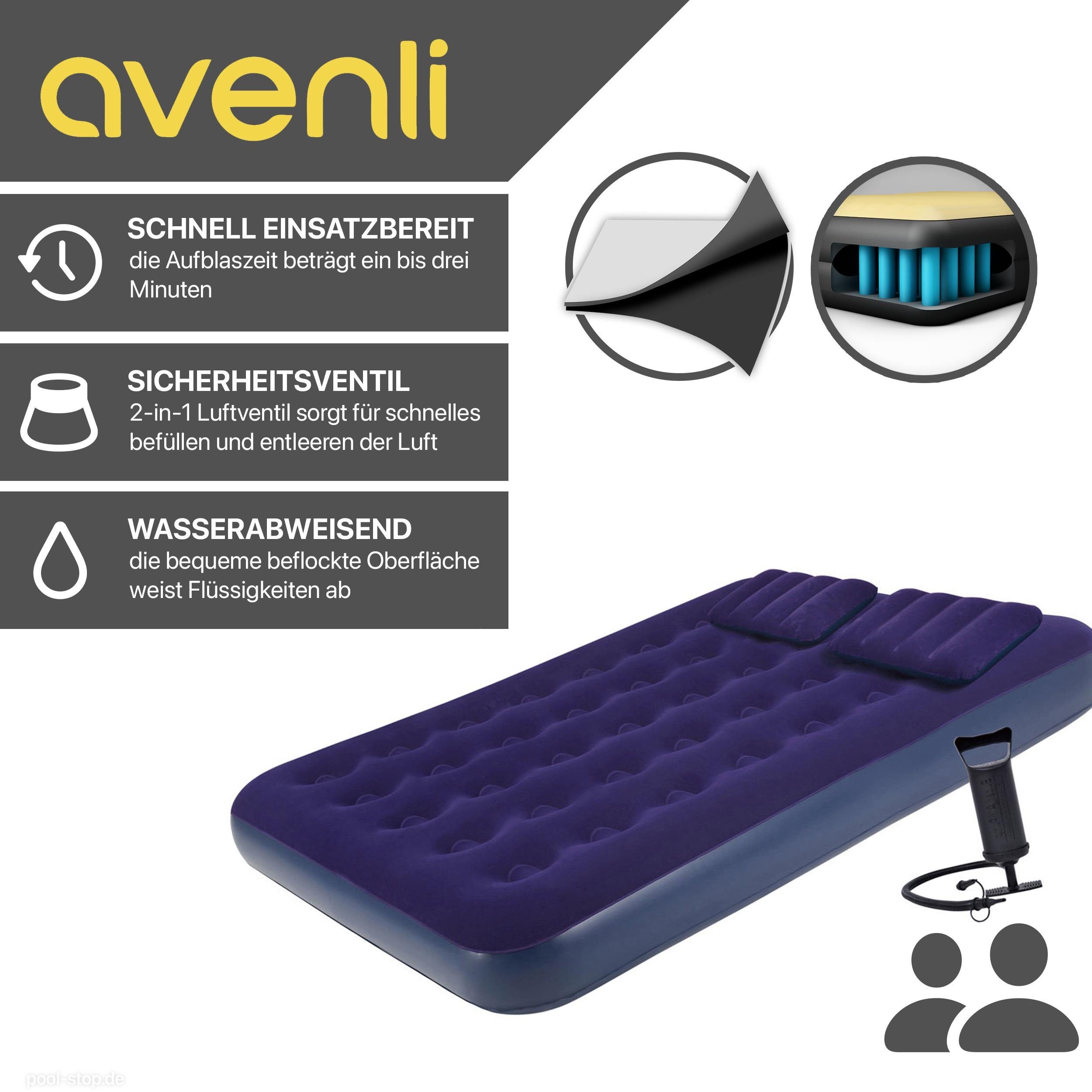 Avenli Luftbett Campingbett aufblasbar, (Luftmatratze für 2 Personen), Gästebett inklusive Luftpumpe und 2 Kissen