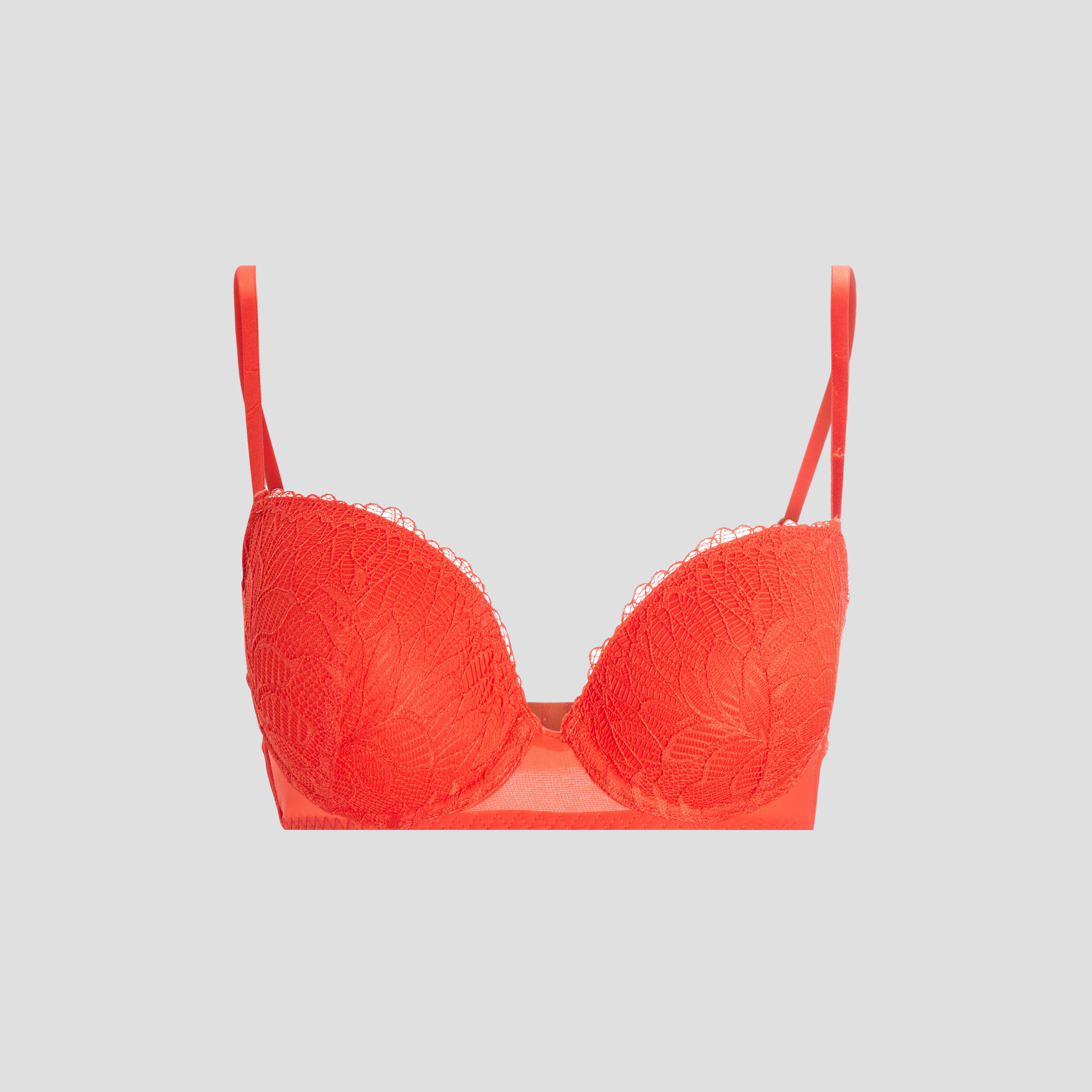 Soutien-gorge emboîtant micro dentelle rouge corail femme | La Halle