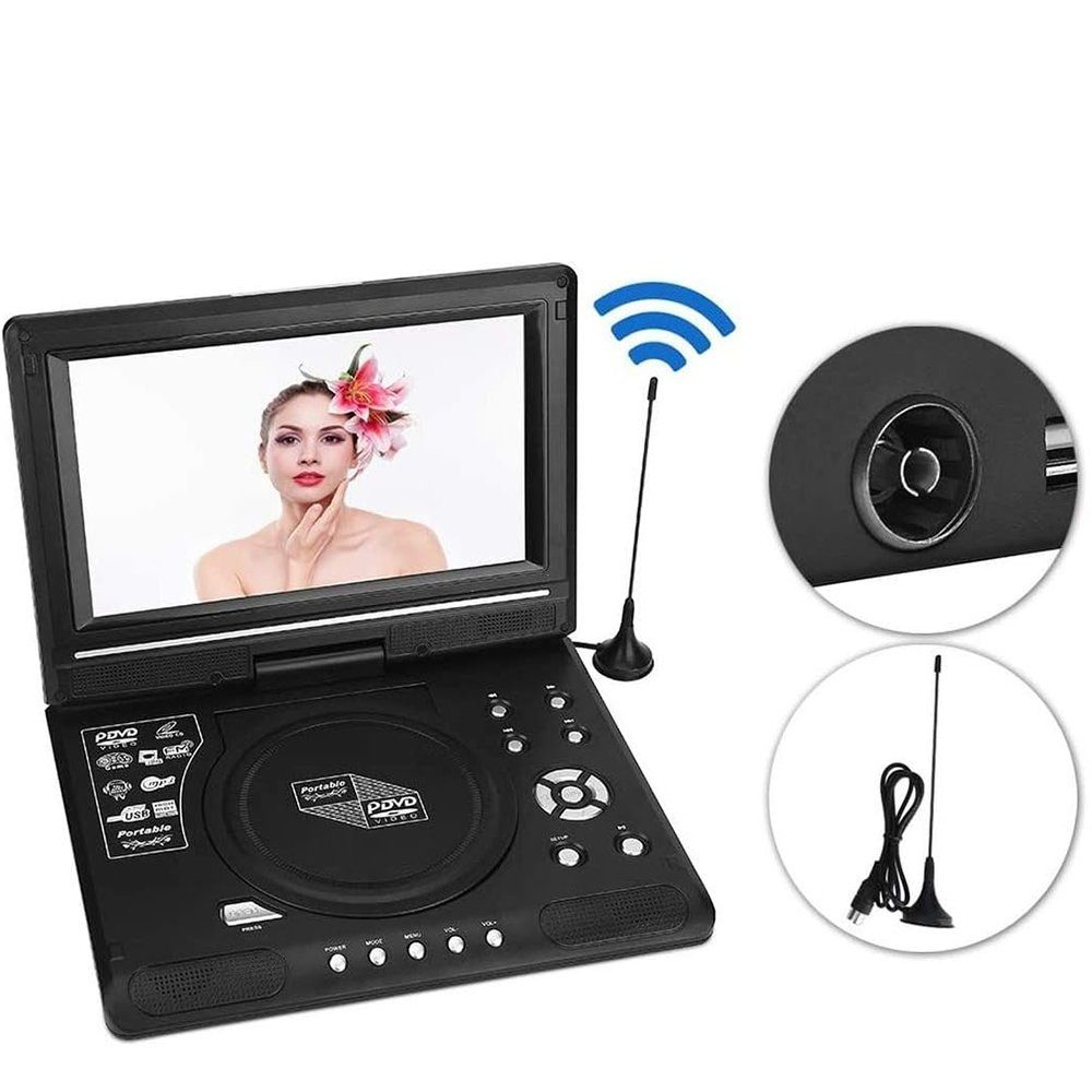 AKKEE Tragbarer DVD Player 270 Grad Drehung DVD-Player (Mit 7,8 Zoll großes klares LCD-Display, Unterstützte Funktionen,Spielfunktion, FM-Funktion)