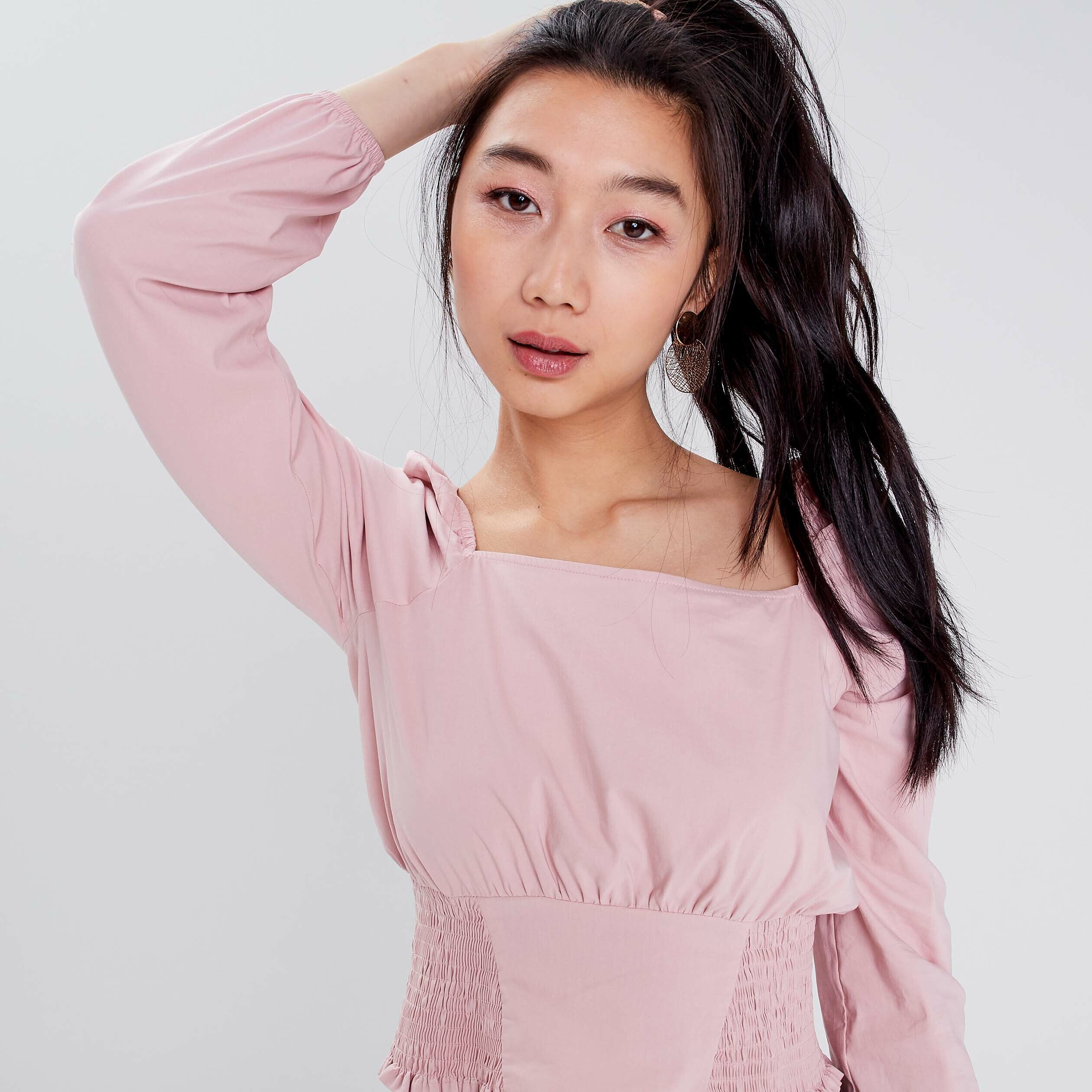 Blouse manches longues rose pastel femme | Cache Cache