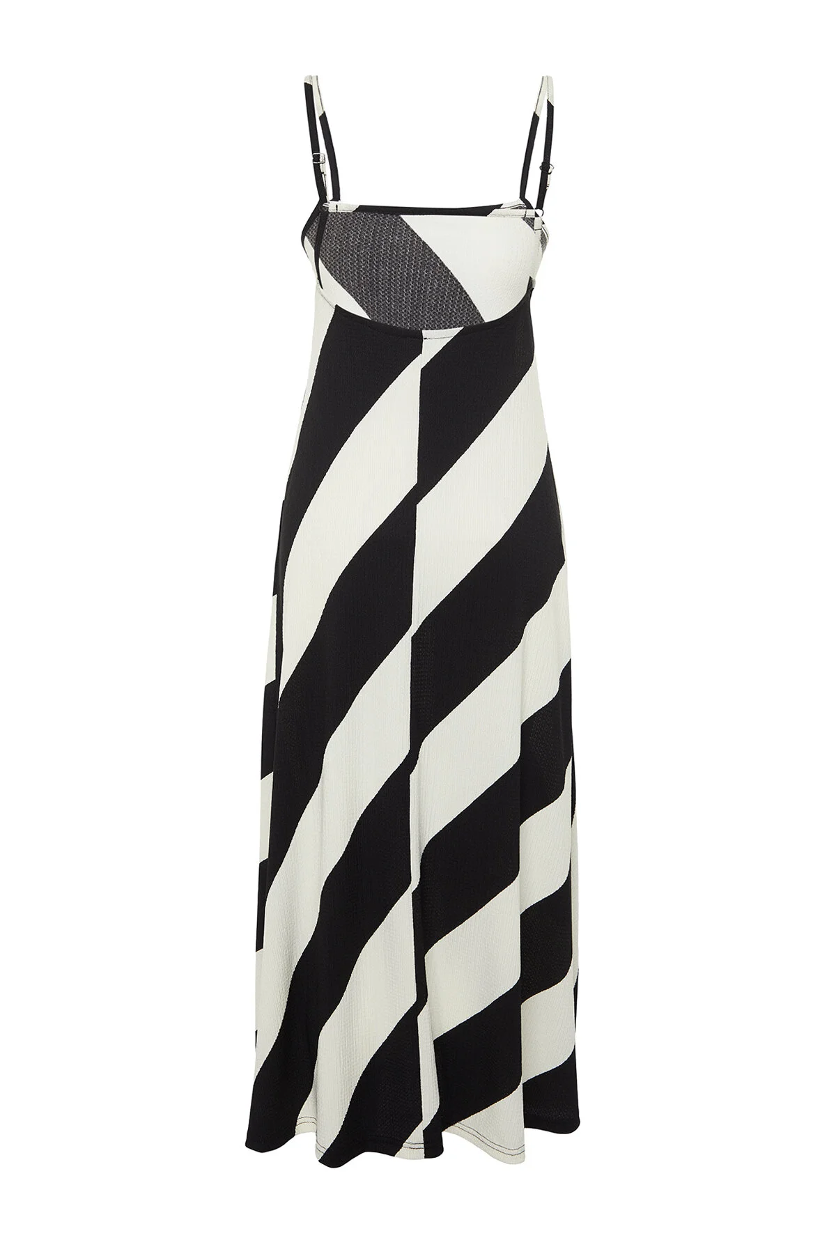 Trendyol Collection  Schwarzes bedrucktes A-Linien-Maxikleid aus Twist-/Strukturstrick TWOSS24EL00060