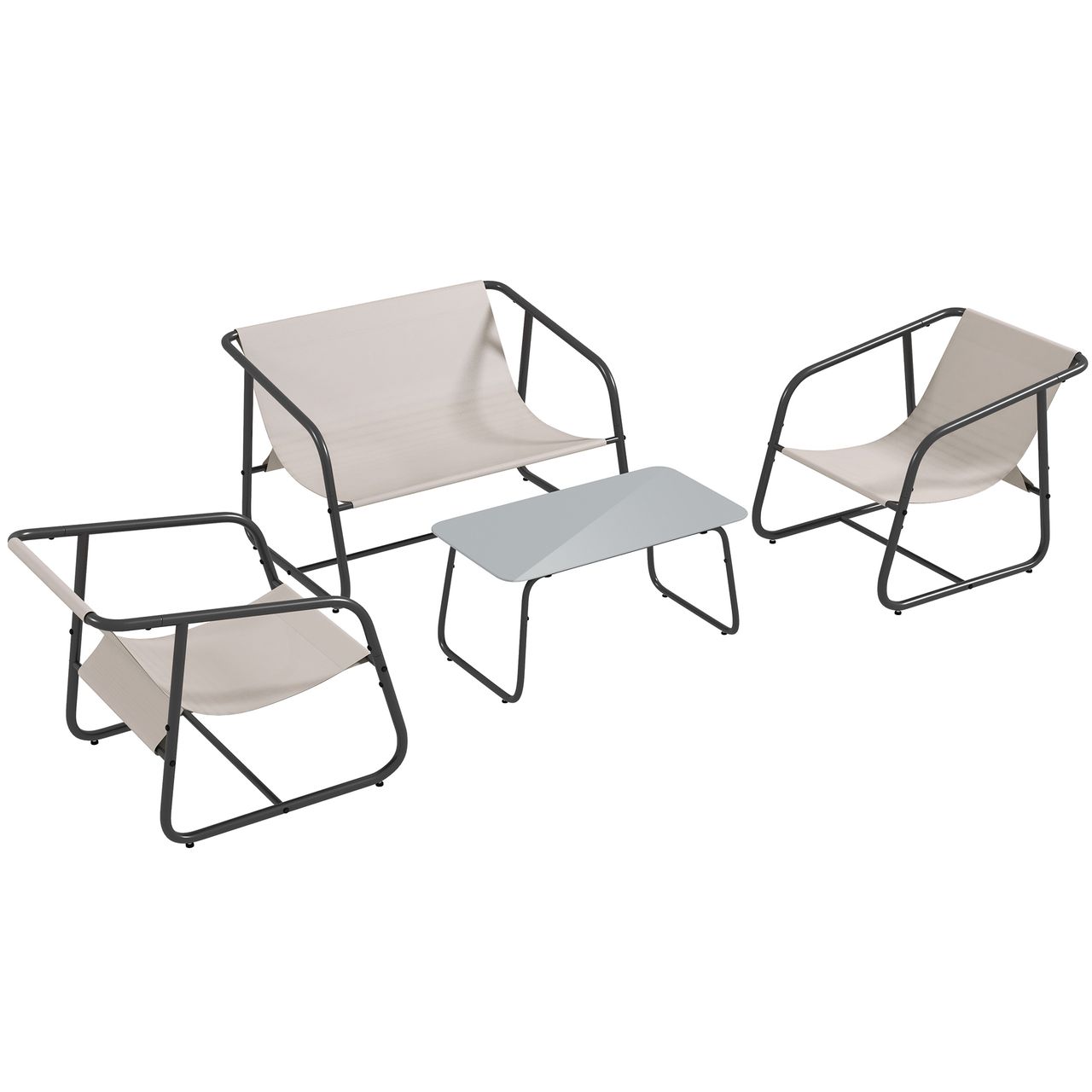 Outsunny 4-tlg. Gartenmöbel-Set Sitzgruppe mit 2 Sesseln Zweisitzer  Couchtisch
