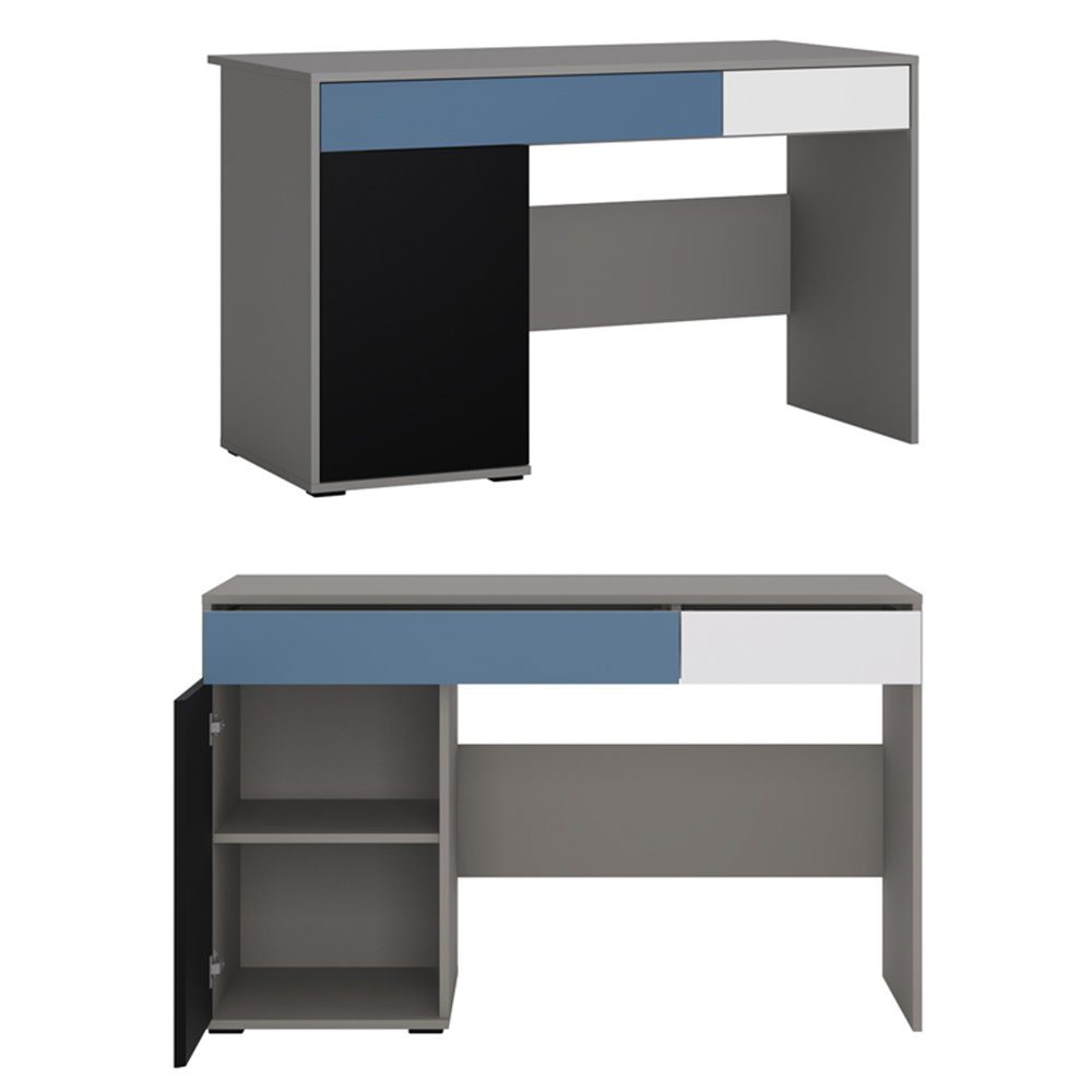 Lomadox Jugendzimmer-Set LIIVA-129, (Sparset, 2-tlg), Grau Platin, Perlschwarz, Alpinweiß, Himmelblau, 223,1/197/60,1 cm