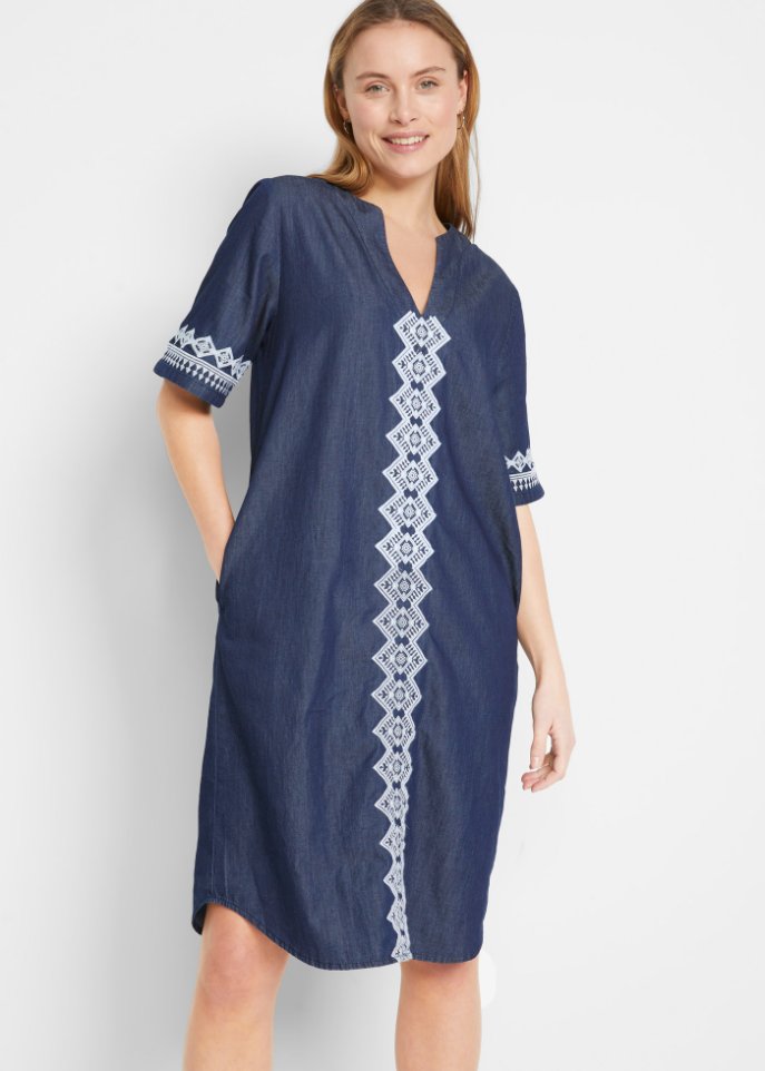 Jeans Tunika-Kleid mit Stickerei