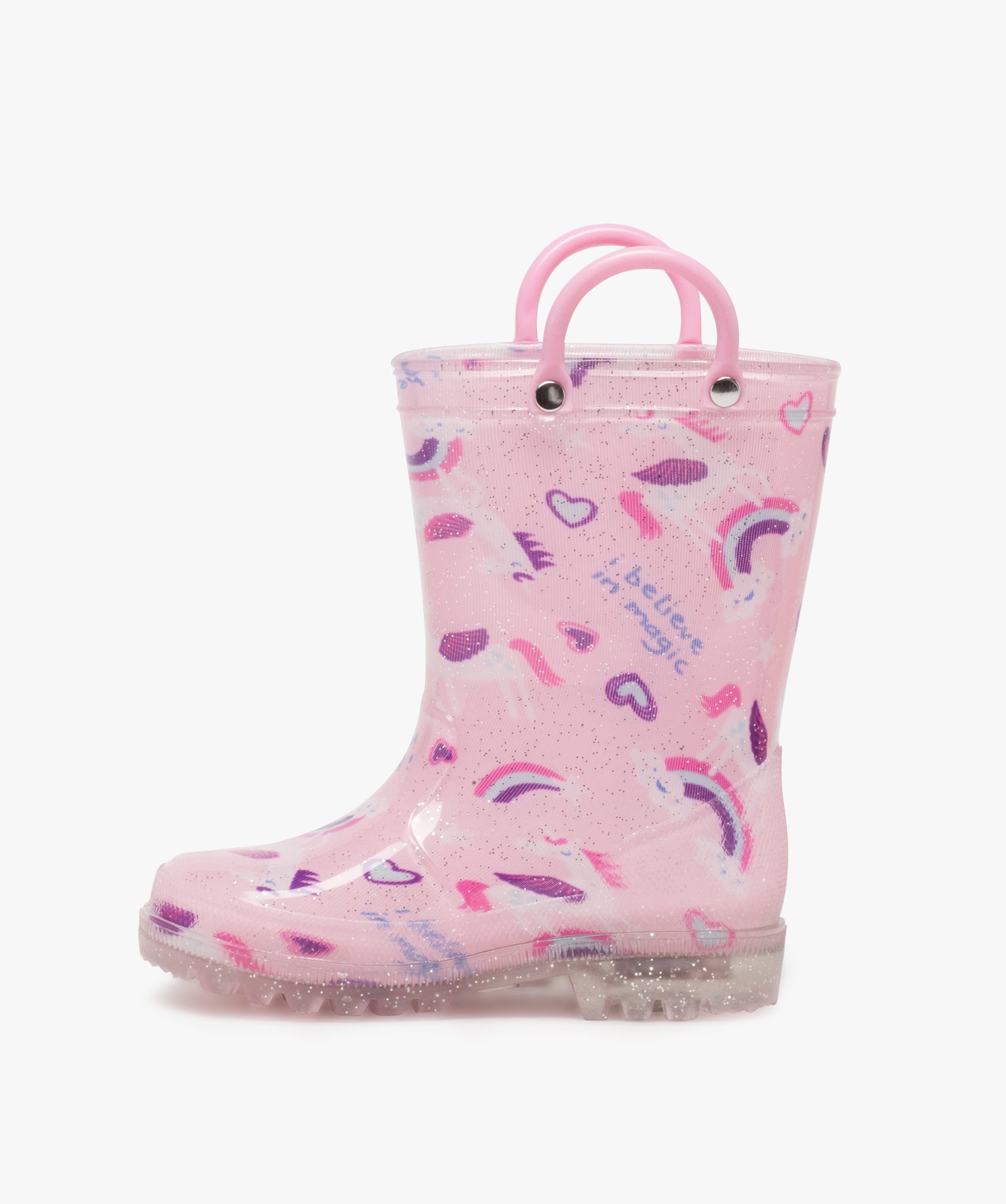 Bottes de pluie fille à anses et semelle lumineuse rose | GEMO