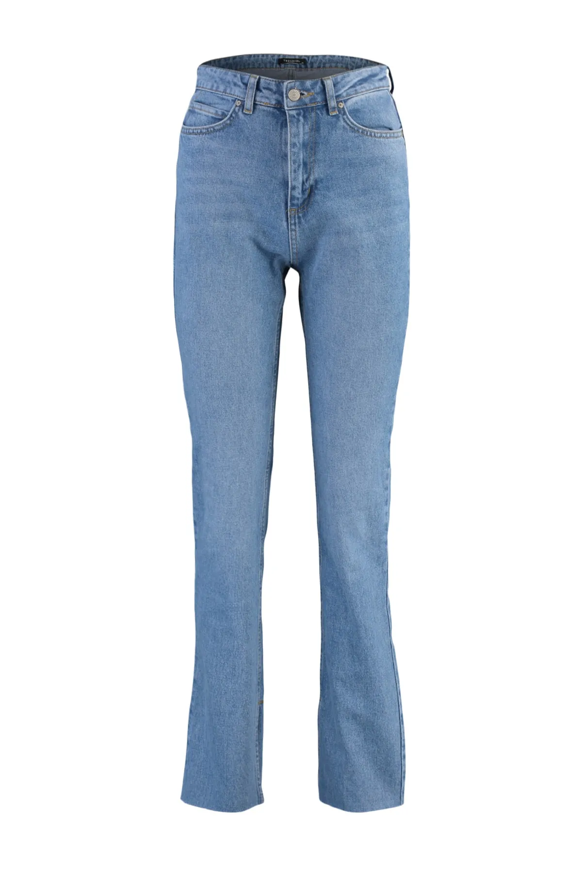Trendyol Collection  Marineblaue Schlagjeans mit Schlitz und hoher Taille TWOAW22JE0382