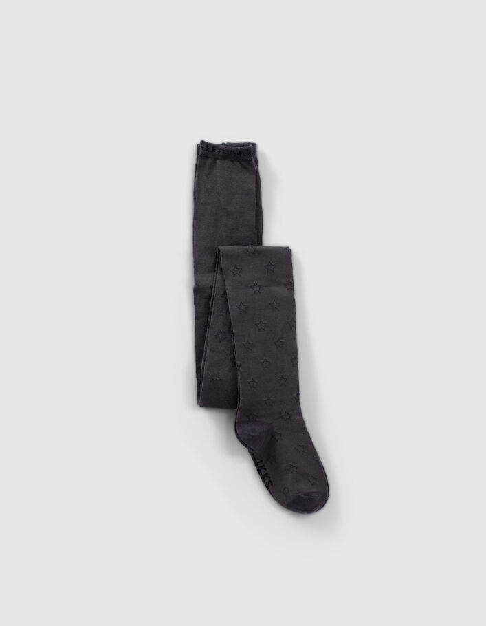 Collants gris tricot ajouré motifs étoiles fille