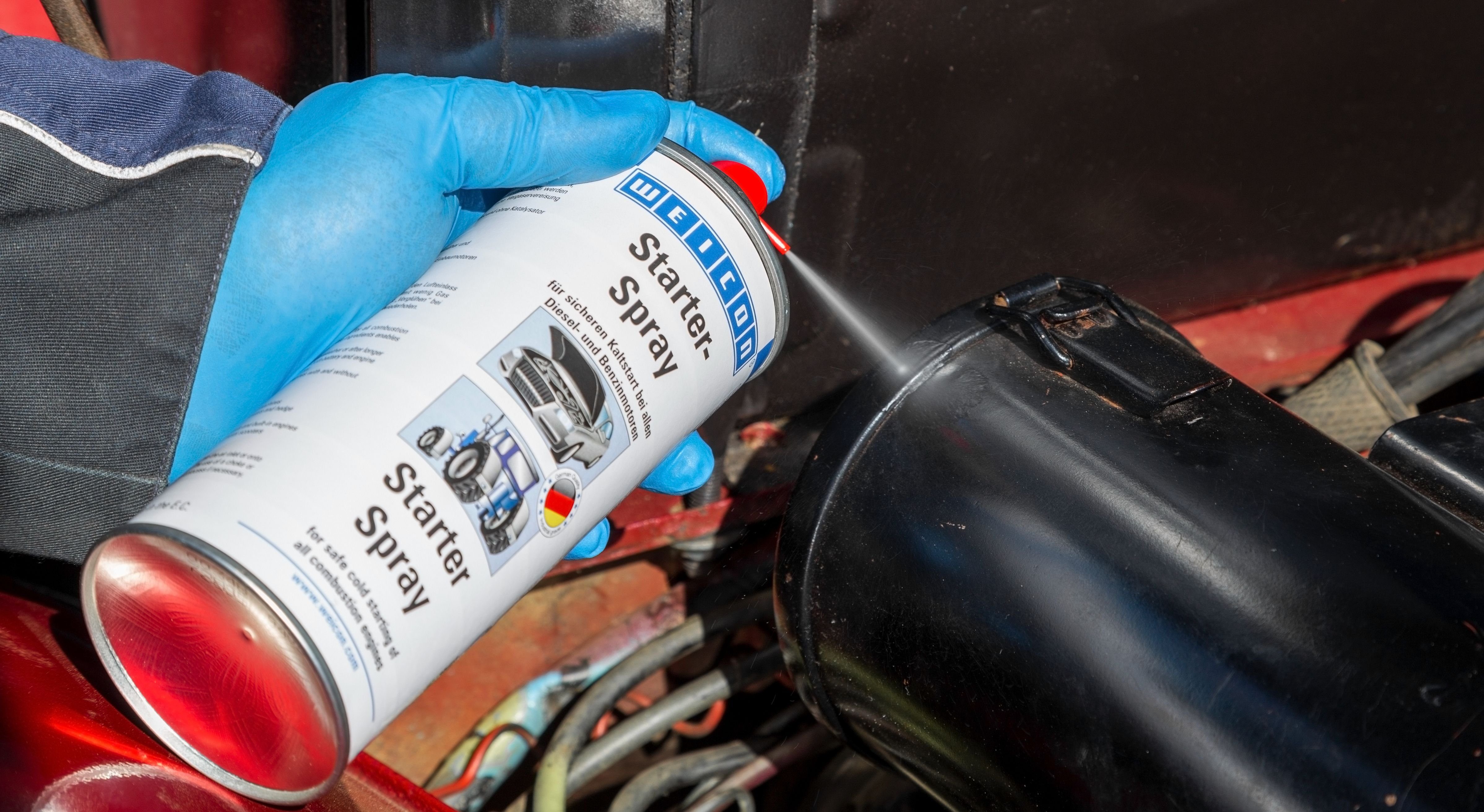 WEICON Starter-Spray, für Diesel- und Benzinmotoren, 400 ml, transparent Starthilfegerät, Für das einfache und sichere Starten von Verbrennungsmotoren