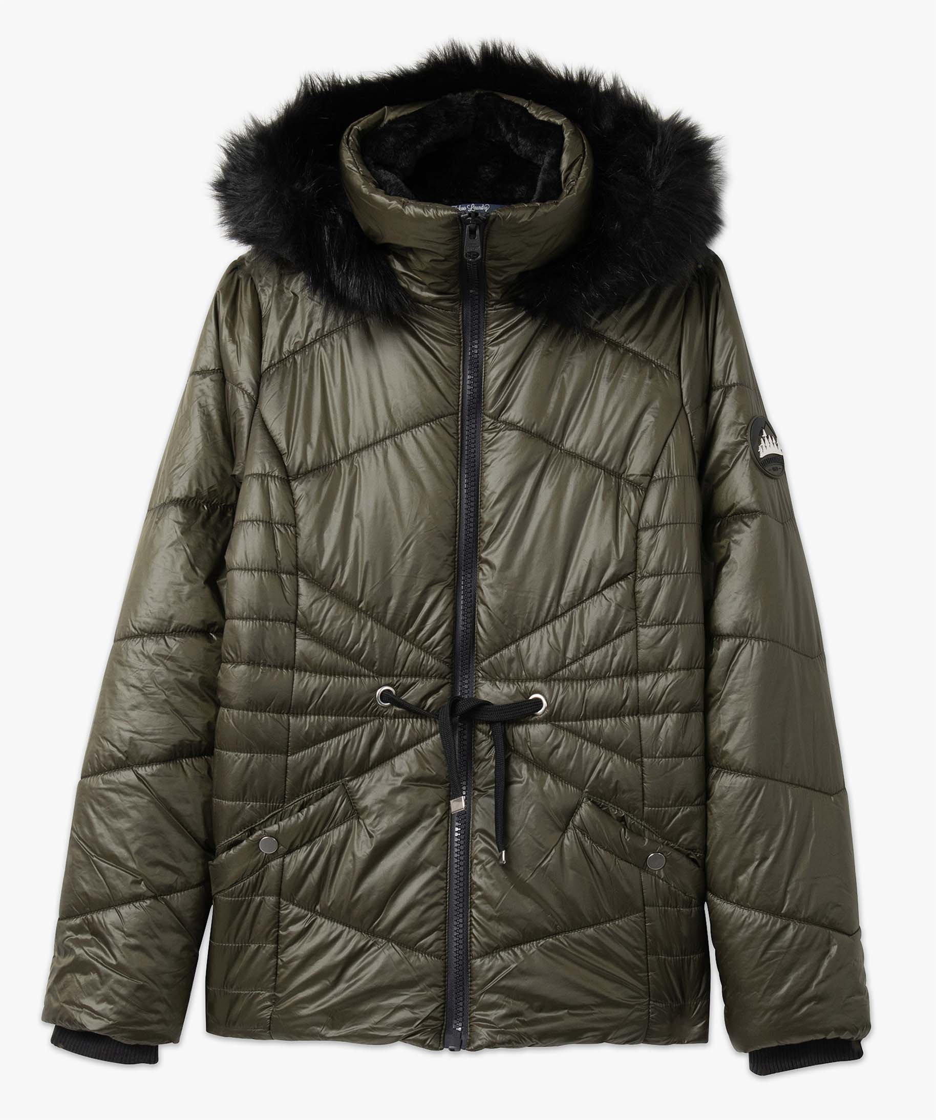 Blouson femme matelassé avec capuche doublée peluche kaki | GEMO