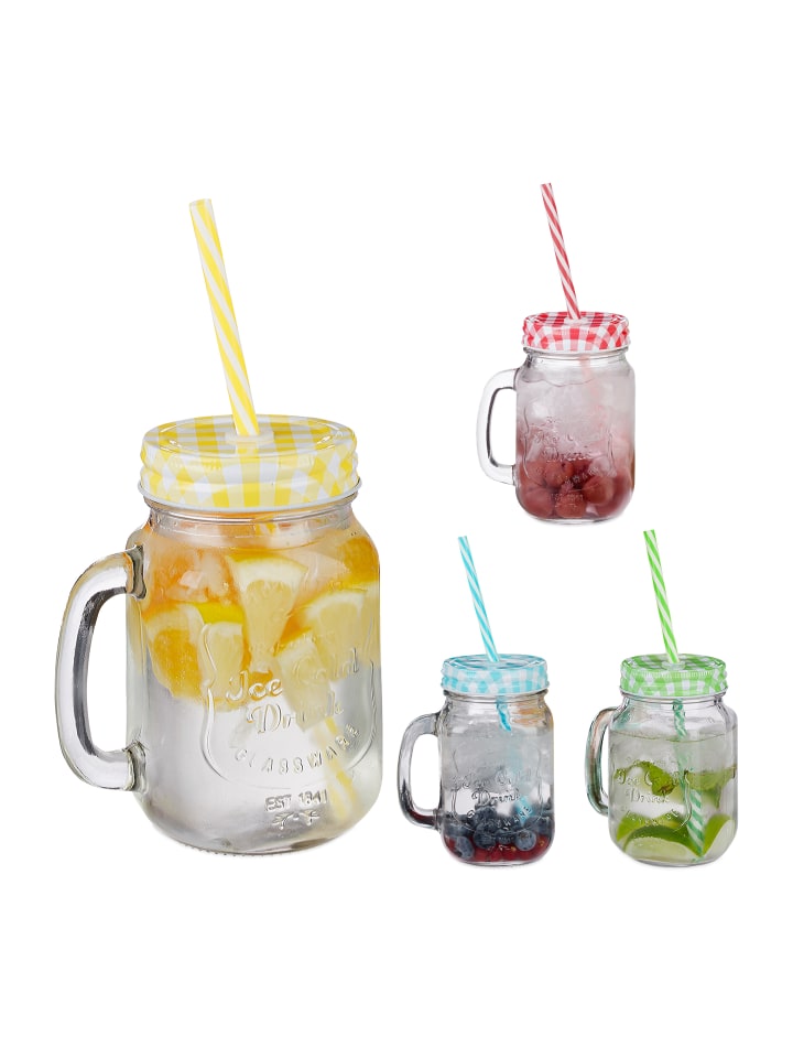 relaxdays 4 x Trinkglas in Transparent/ Bunt - 500 ml günstig kaufen onesize