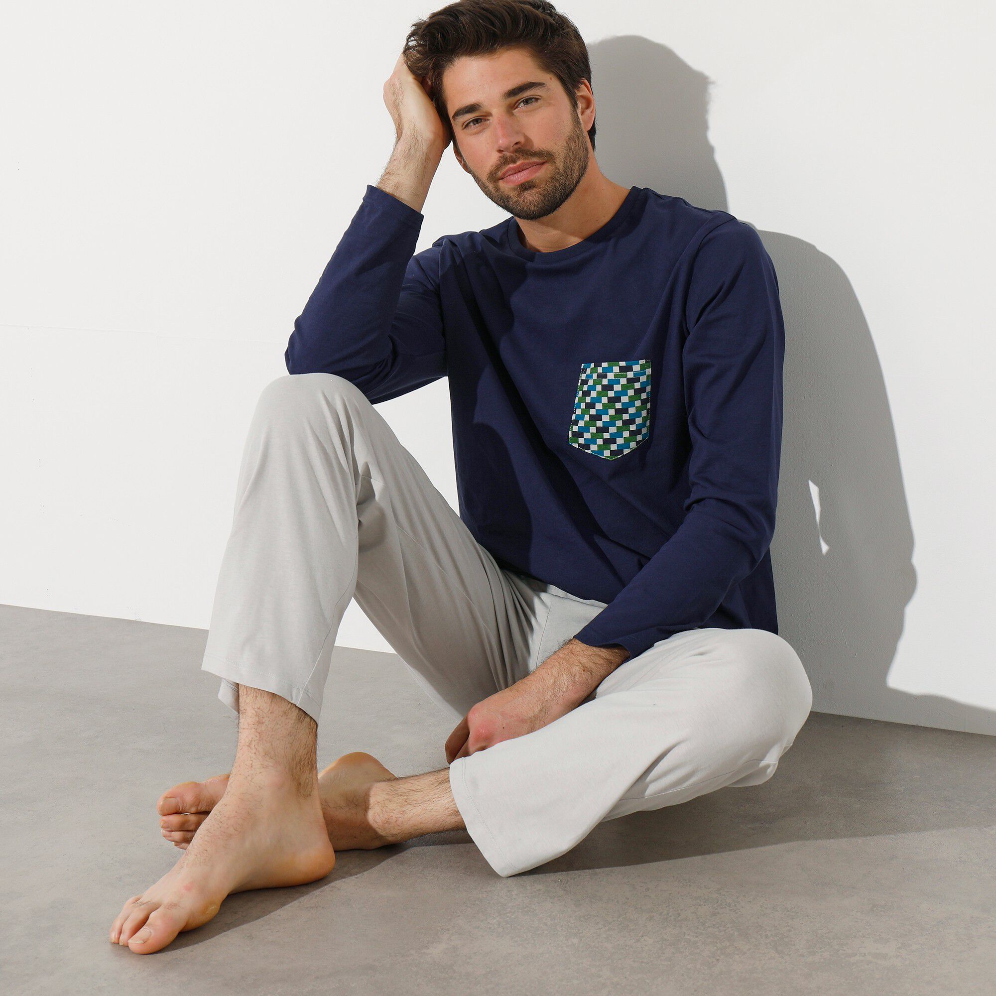 Tee-shirt pyjama manches longues marine