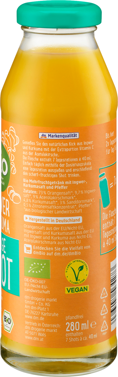 7 Tage Shot Ingwer Kurkuma, 280 ml