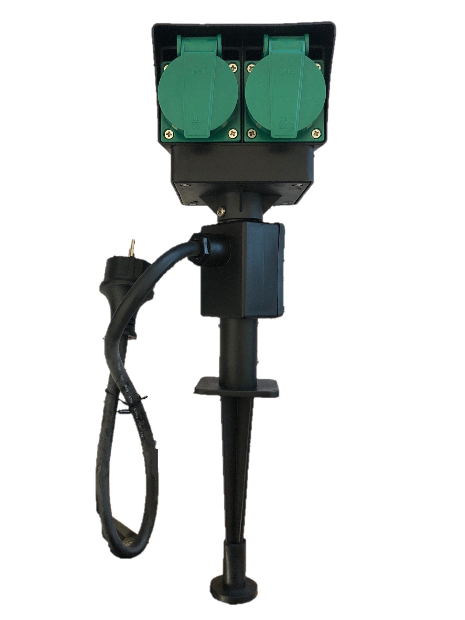 JUNG Gartensteckdose 4-Fach Steckdose mit Erdspieß, Klappdeckel, Wasserfest, Outdoor, Mehrfachsteckdose, Steckdosensäule, Steckdosenleiste, 1-St., Garten-Steckdose, Steckdosenblock, Stromstecker Stromanschluss, Außensteckdose Steckdose Gartensteckdos