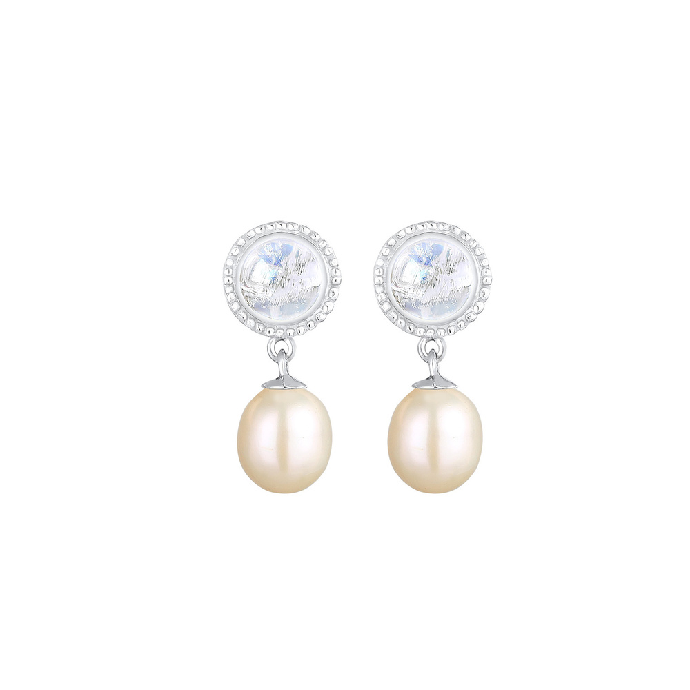 Elli PREMIUM Elli PREMIUM Boucles d'Oreilles Vintage Mariage Pierre de Lune Perles d'eau Douce Boucles d'oreilles