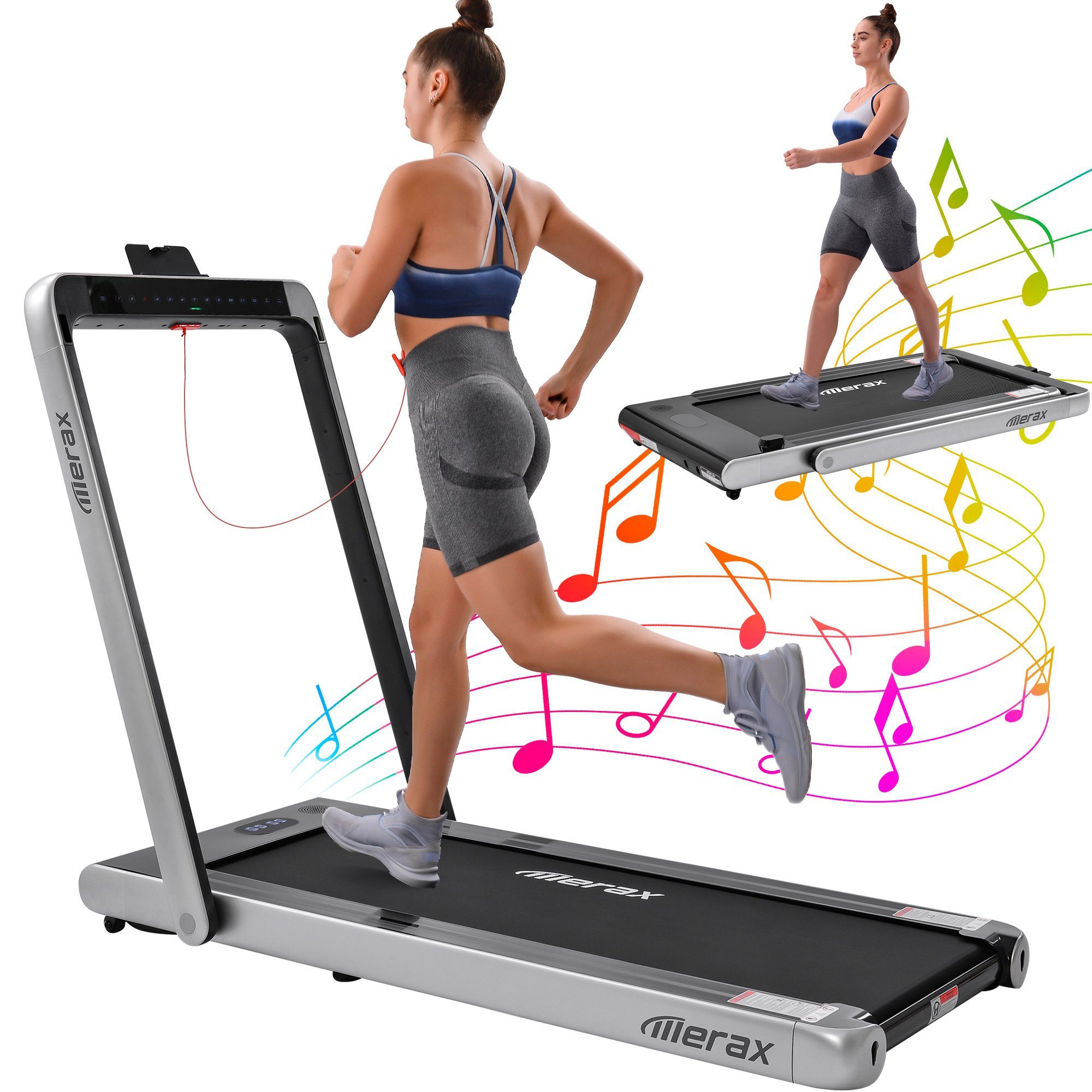 Merax Laufband 2-in-1 klappbar elektrisch, elektro-Laufband, mit 2,25 PS Motor inkl. Fernbedienung/Touchscreen, Bluetooth