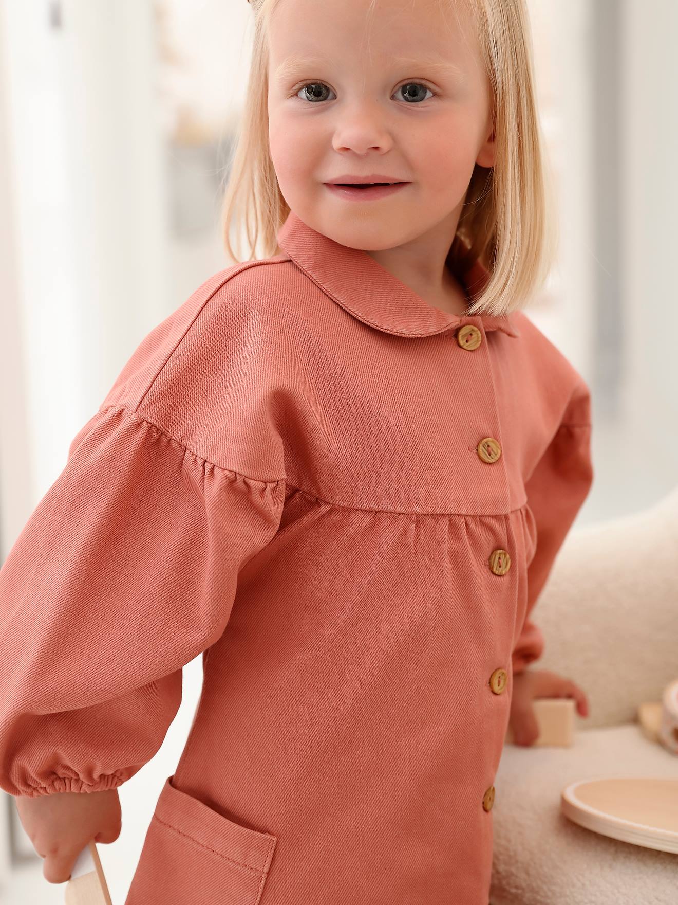 Robe en sergé bébé col claudine rose