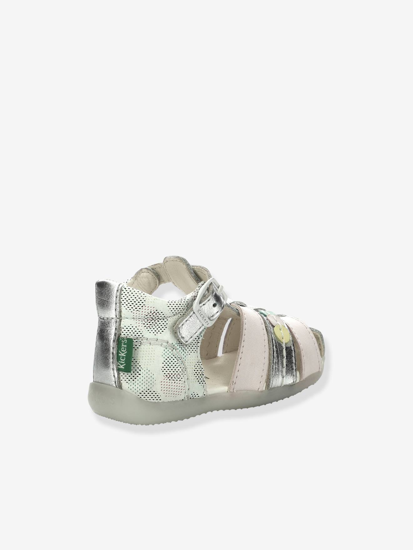 Sandales cuir bébé Bigfly-2 Iconique Biboo KICKERS® blanc rose pois multico