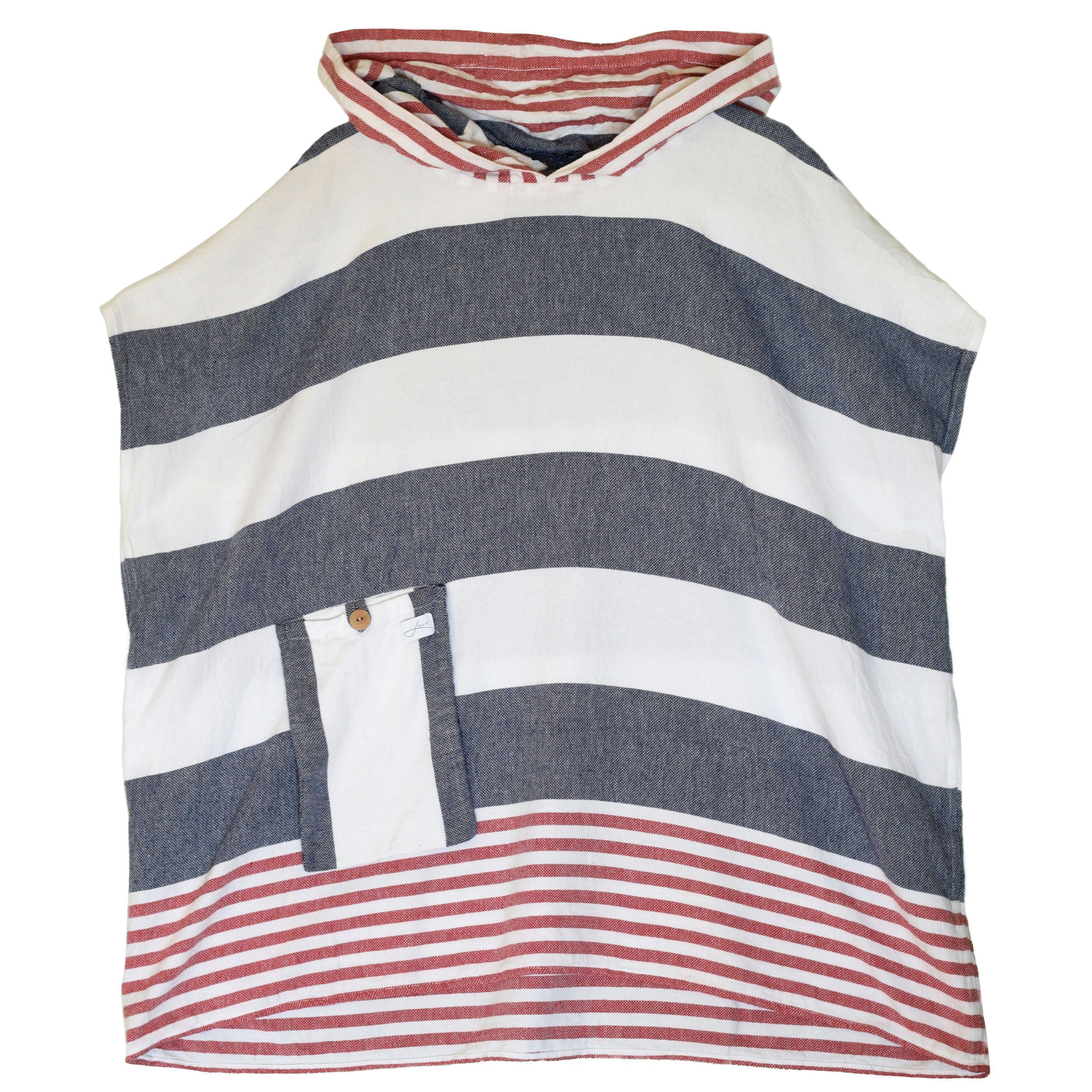 Lou-i Badeponcho Badeponcho bunt gestreift Made in Germany Surfponcho (leicht & schnell trocken) - Badeumhang, Kapuze, mit Kapuze und Tasche