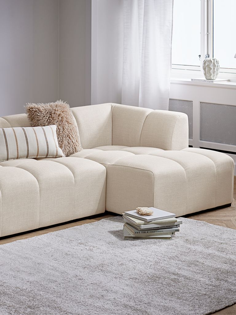 Sofa ALLESE z leżanką ALLESE prawa, beżowa tkanina