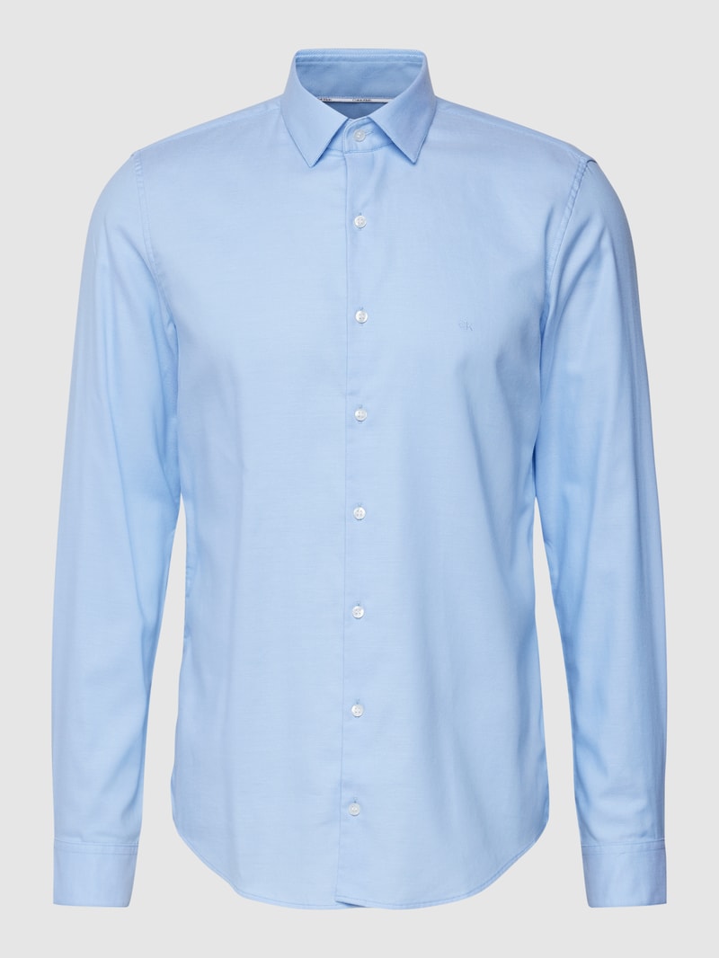 Slim Fit Business-Hemd mit Label-Stitching Modell 'Bari' in bleu