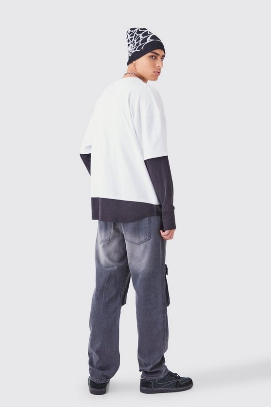 Lockere Jeans mit X-Ray Print und Acid-Waschung